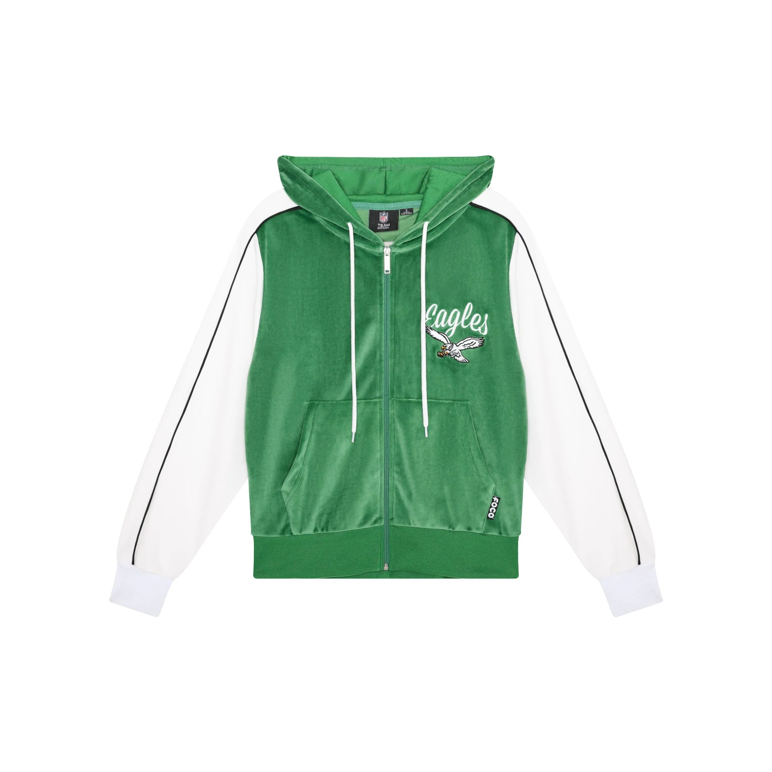 Philadelphia Eagles NFL Womens Kelly Green Two Tone Velour Zip Up Top - Image 5