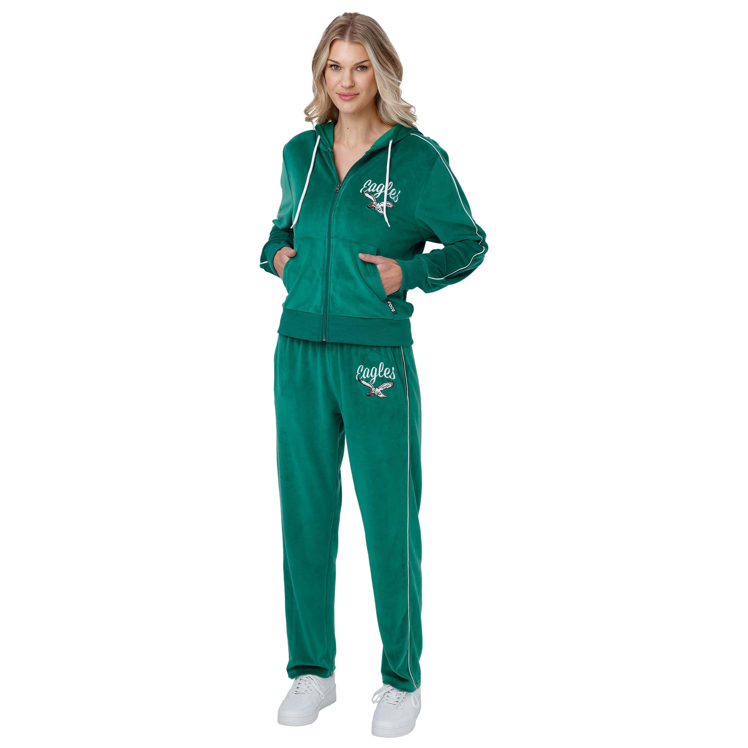 Philadelphia Eagles NFL Womens Kelly Green Velour Zip Up Top - Image 5