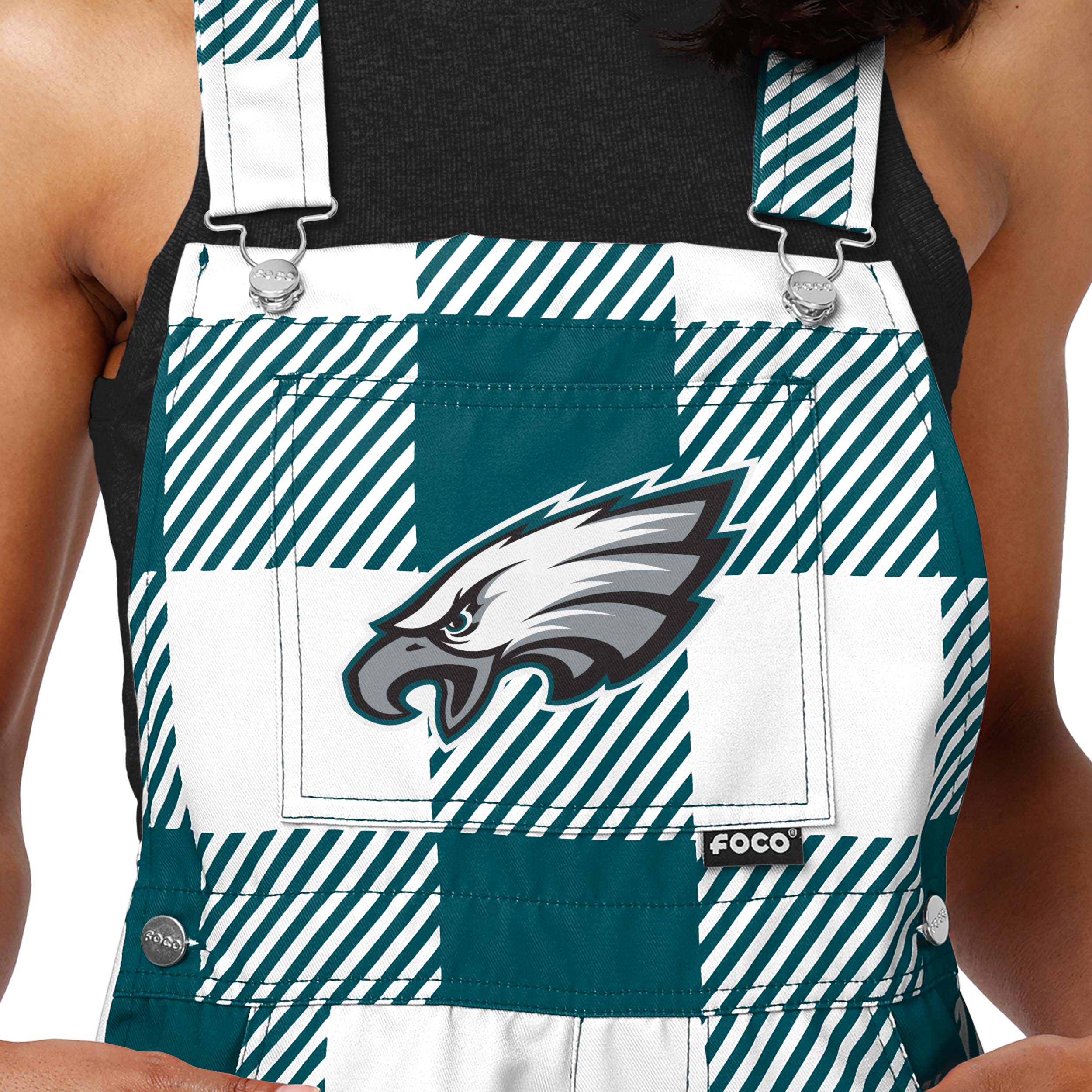 Philadelphia Eagles NFL Womens Plaid Bib Shortalls - Image 3