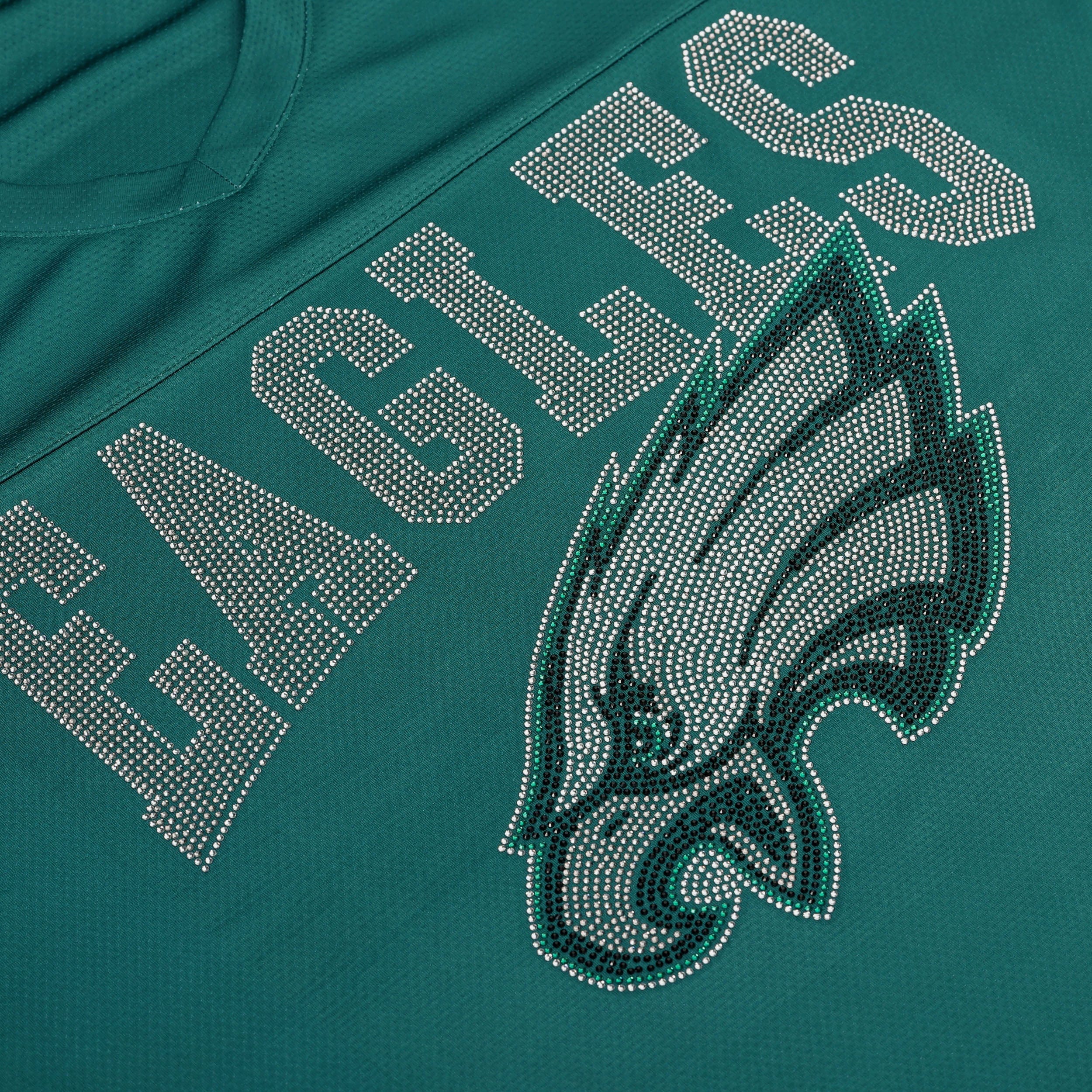 Philadelphia Eagles NFL Womens Rhinestone Logo Oversized V-Neck Mesh T-Shirt - Image 2