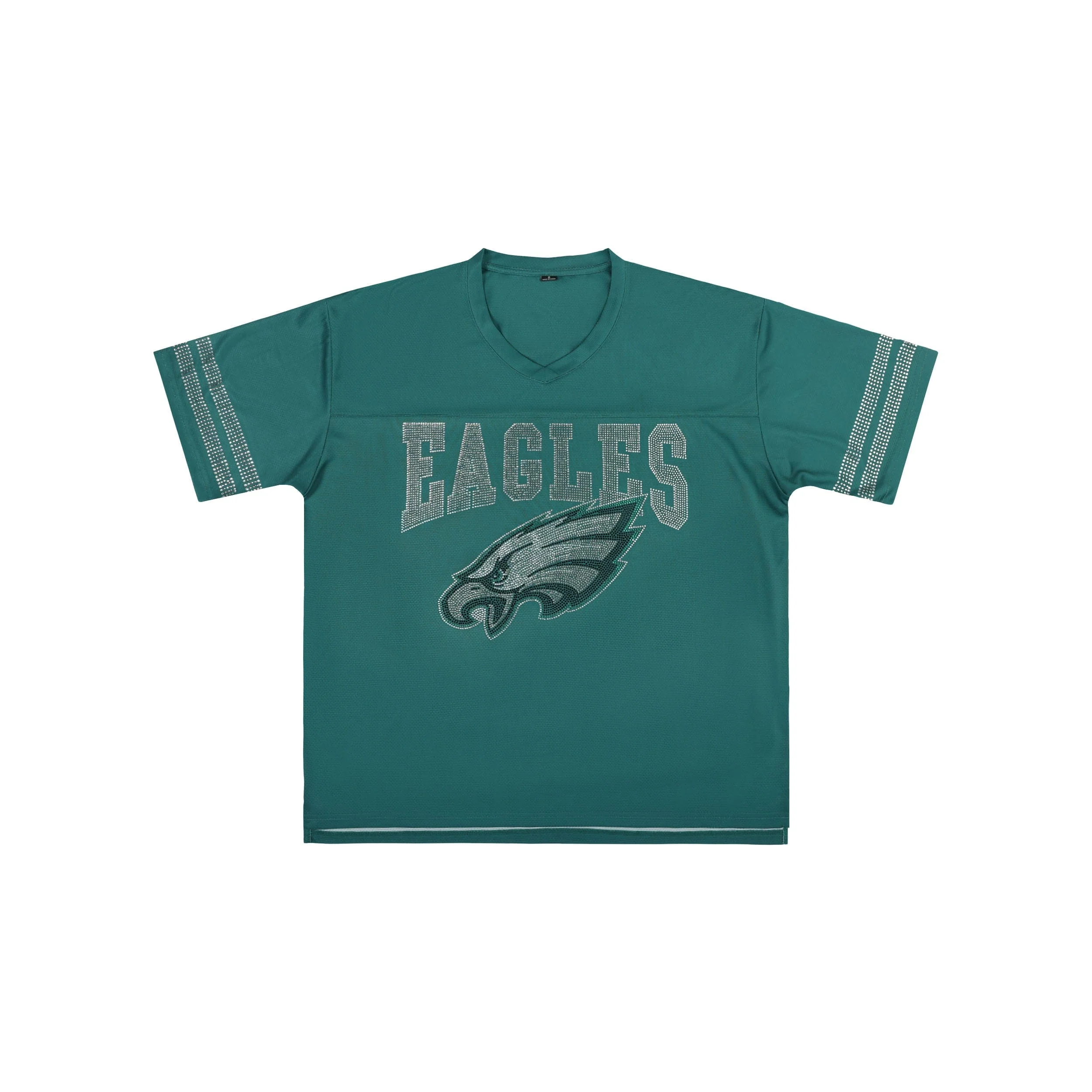 Philadelphia Eagles NFL Womens Rhinestone Logo Oversized V-Neck Mesh T-Shirt - Image 4