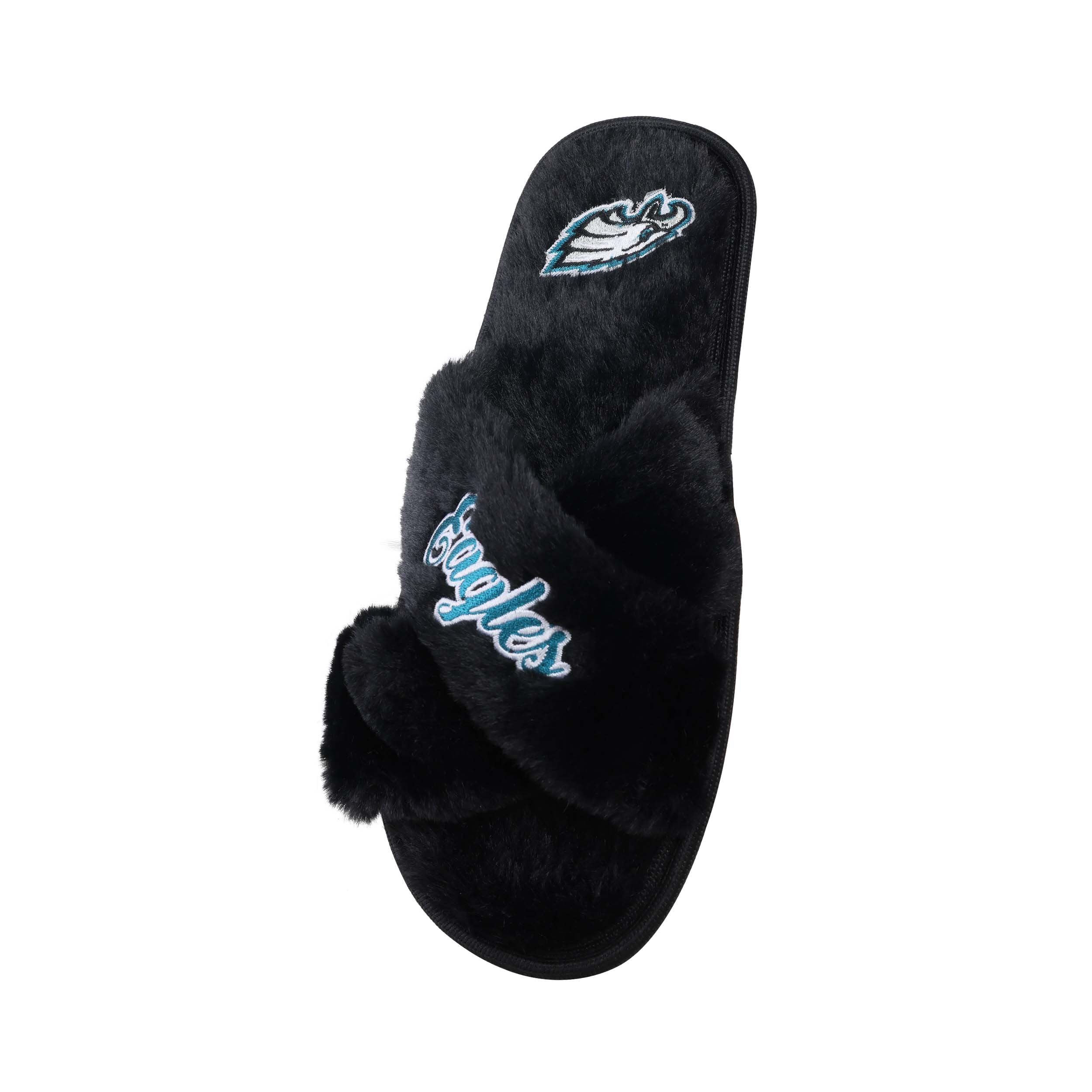 Philadelphia Eagles NFL Womens Script Wordmark Fur Cross Slide - Image 3