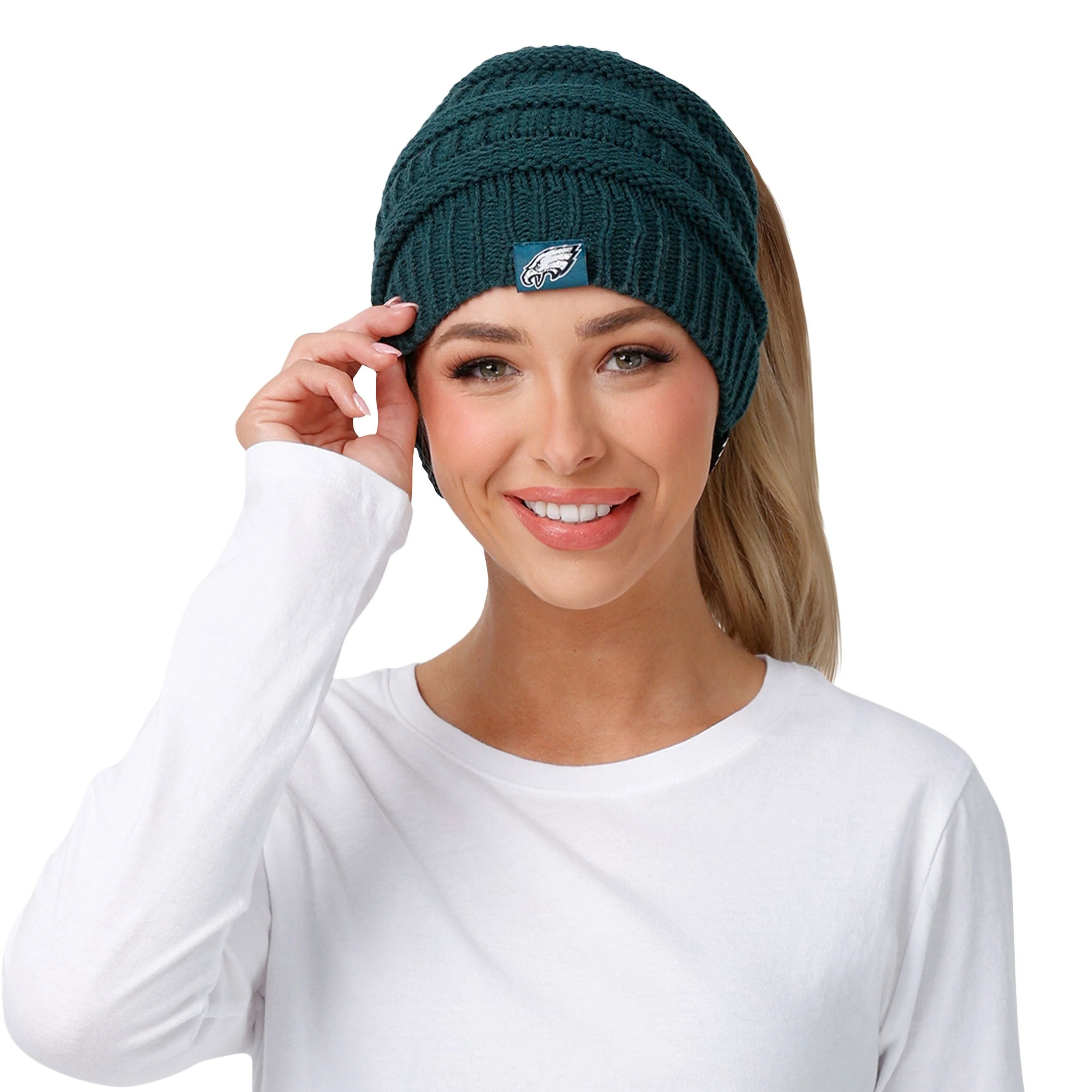 Philadelphia Eagles NFL Womens Solid Ponytail Beanie - Image 3