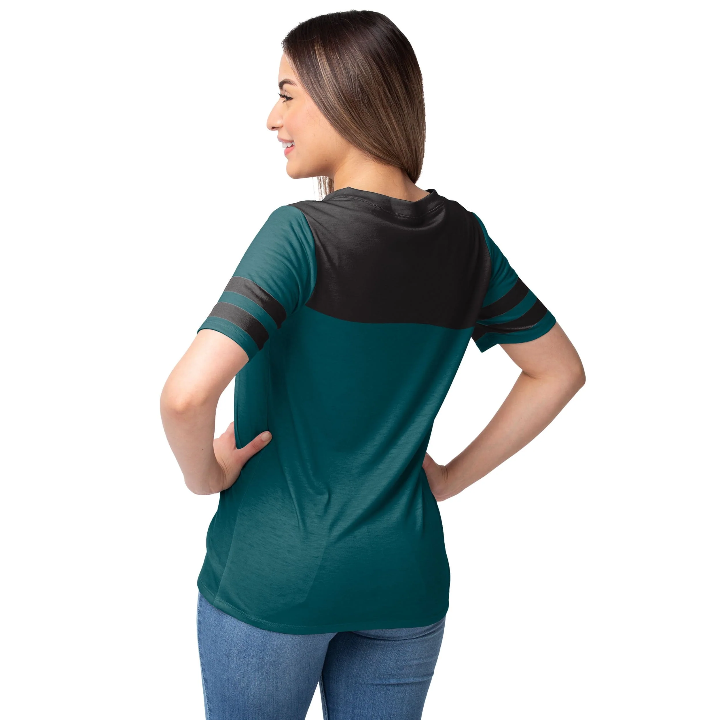 Philadelphia Eagles NFL Womens Team Stripe Property Of V-Neck T-Shirt - Image 2