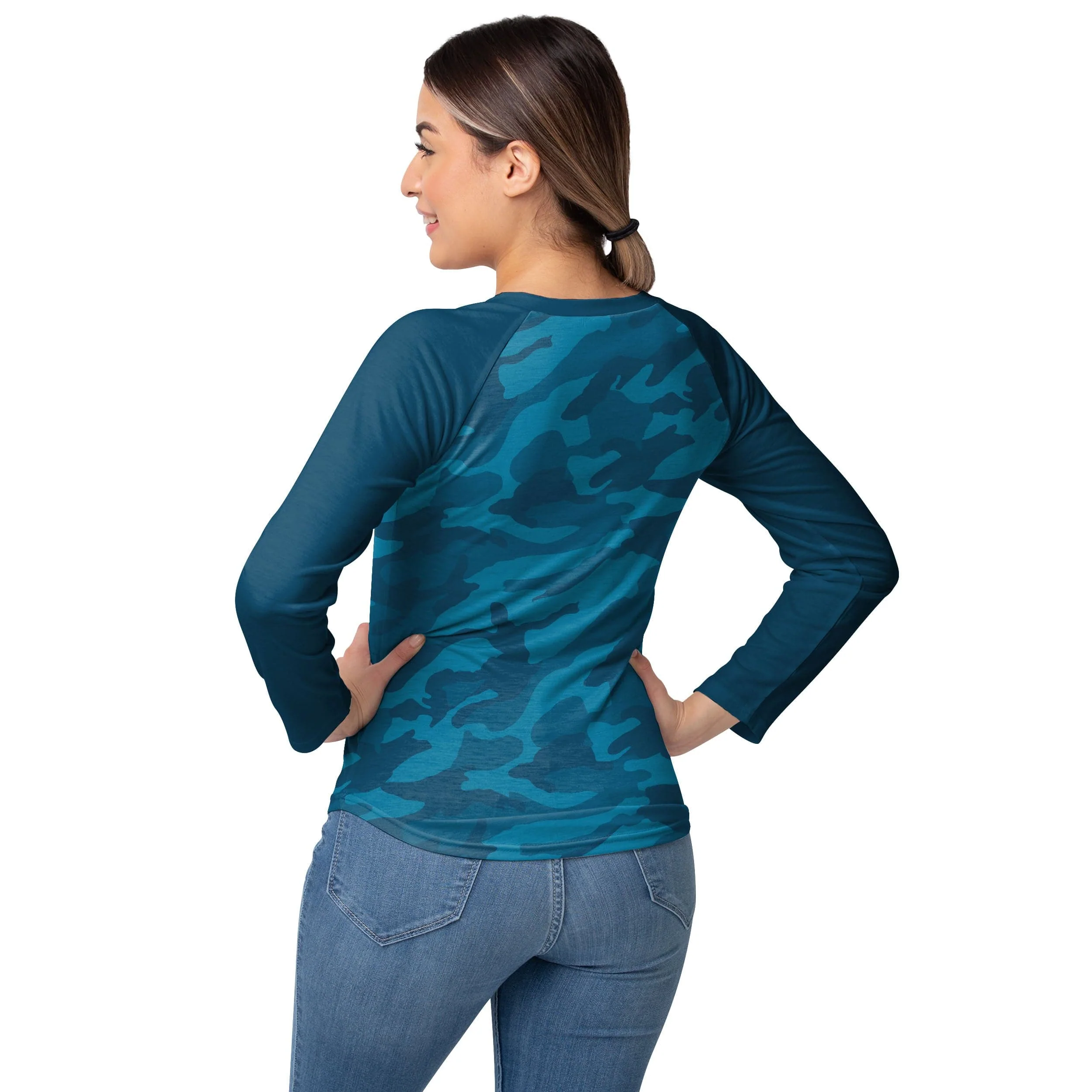 Philadelphia Eagles NFL Womens Wordmark Tonal Camo Raglan T-Shirt - Image 3