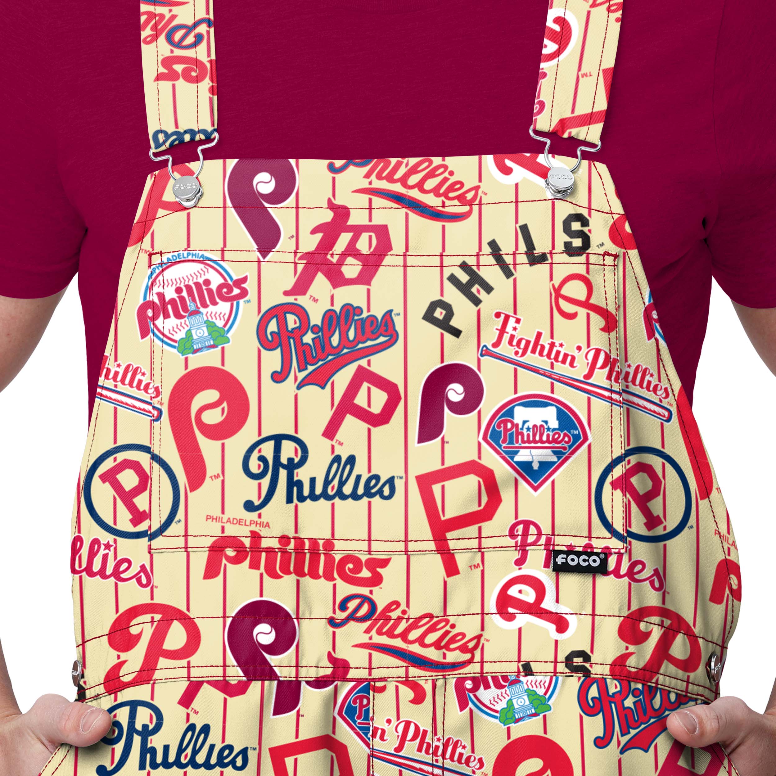 Philadelphia Phillies MLB Mens Historic Print Bib Shortalls - Image 4