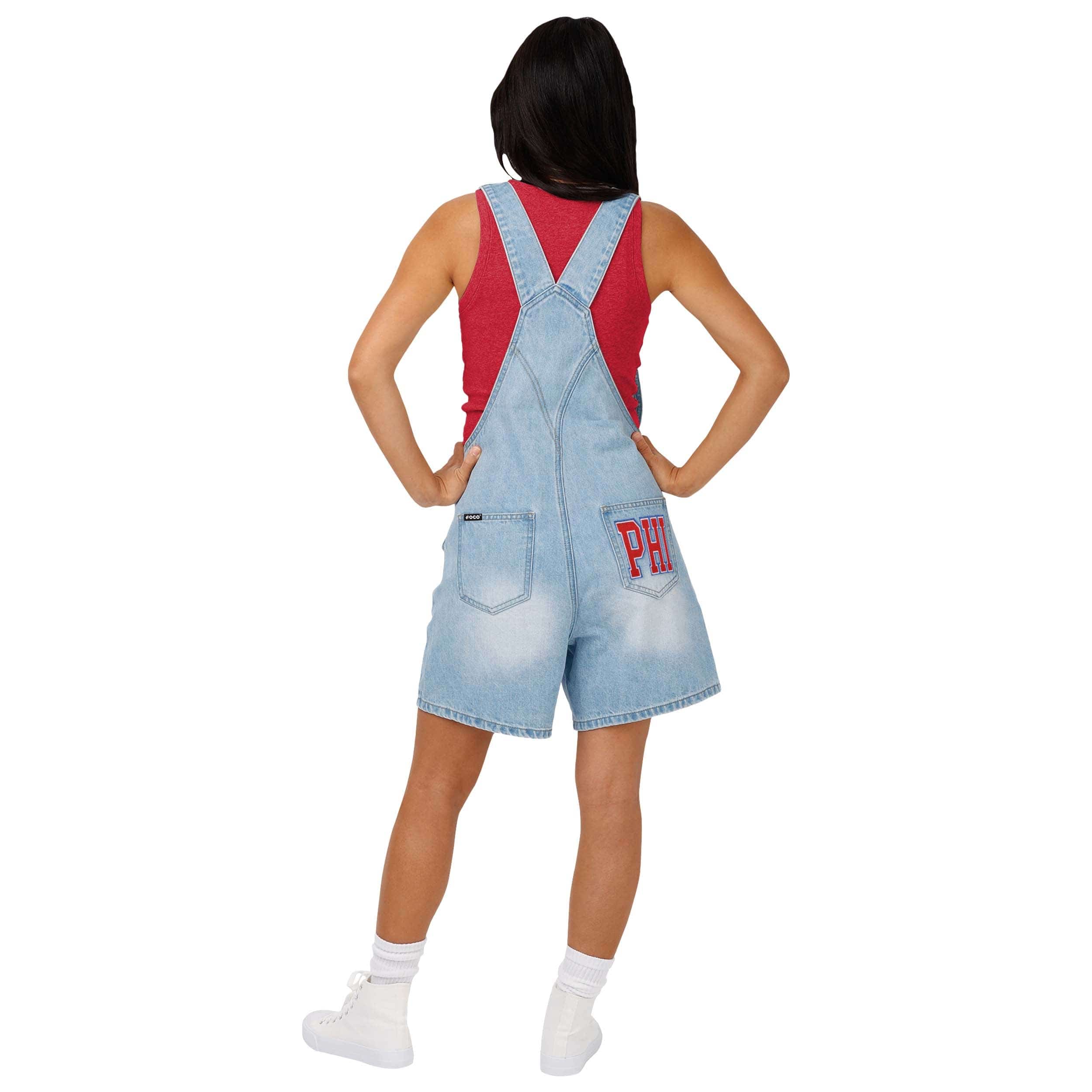 Philadelphia Phillies MLB Womens Big Logo Denim Bib Shortalls - Image 2