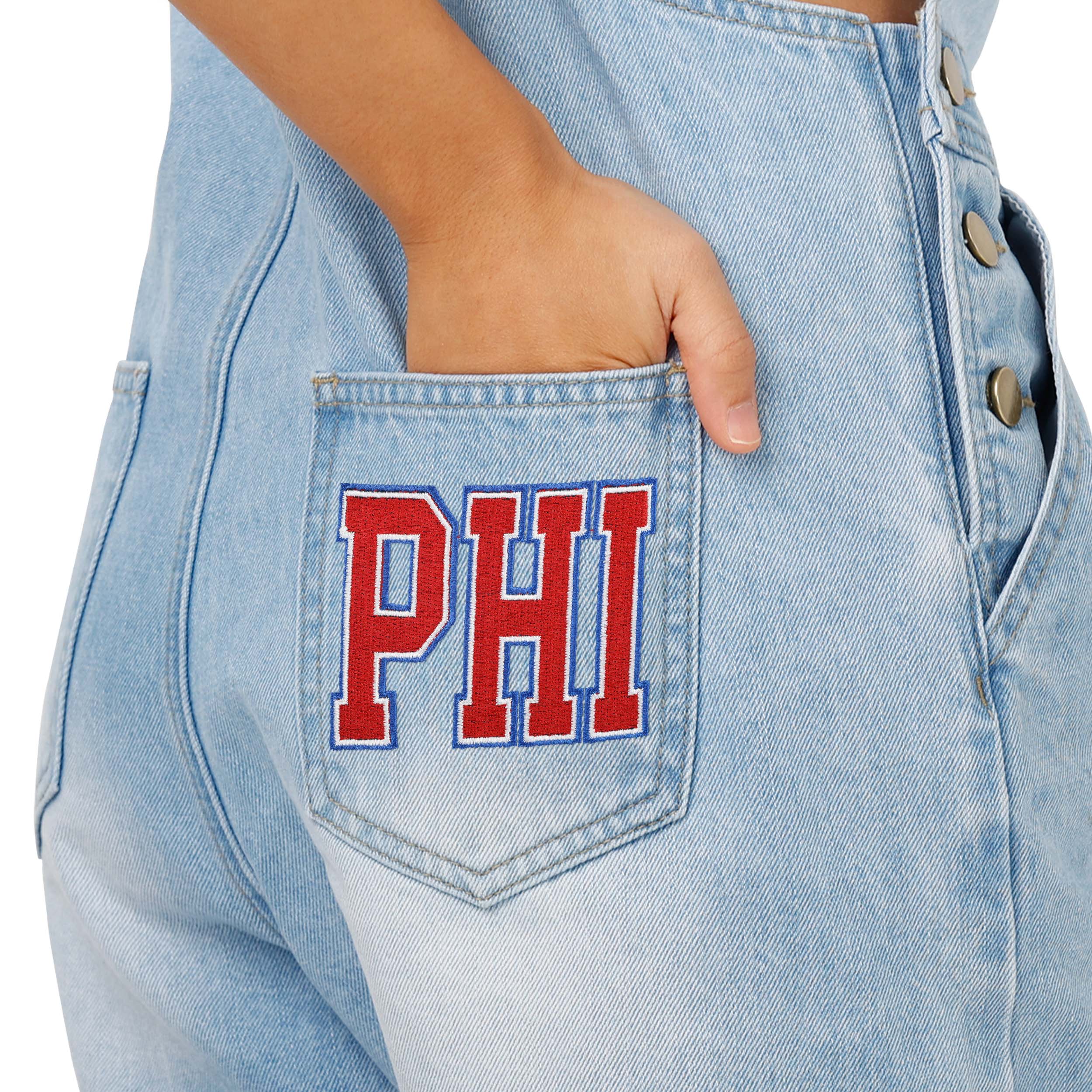Philadelphia Phillies MLB Womens Big Logo Denim Bib Shortalls - Image 5