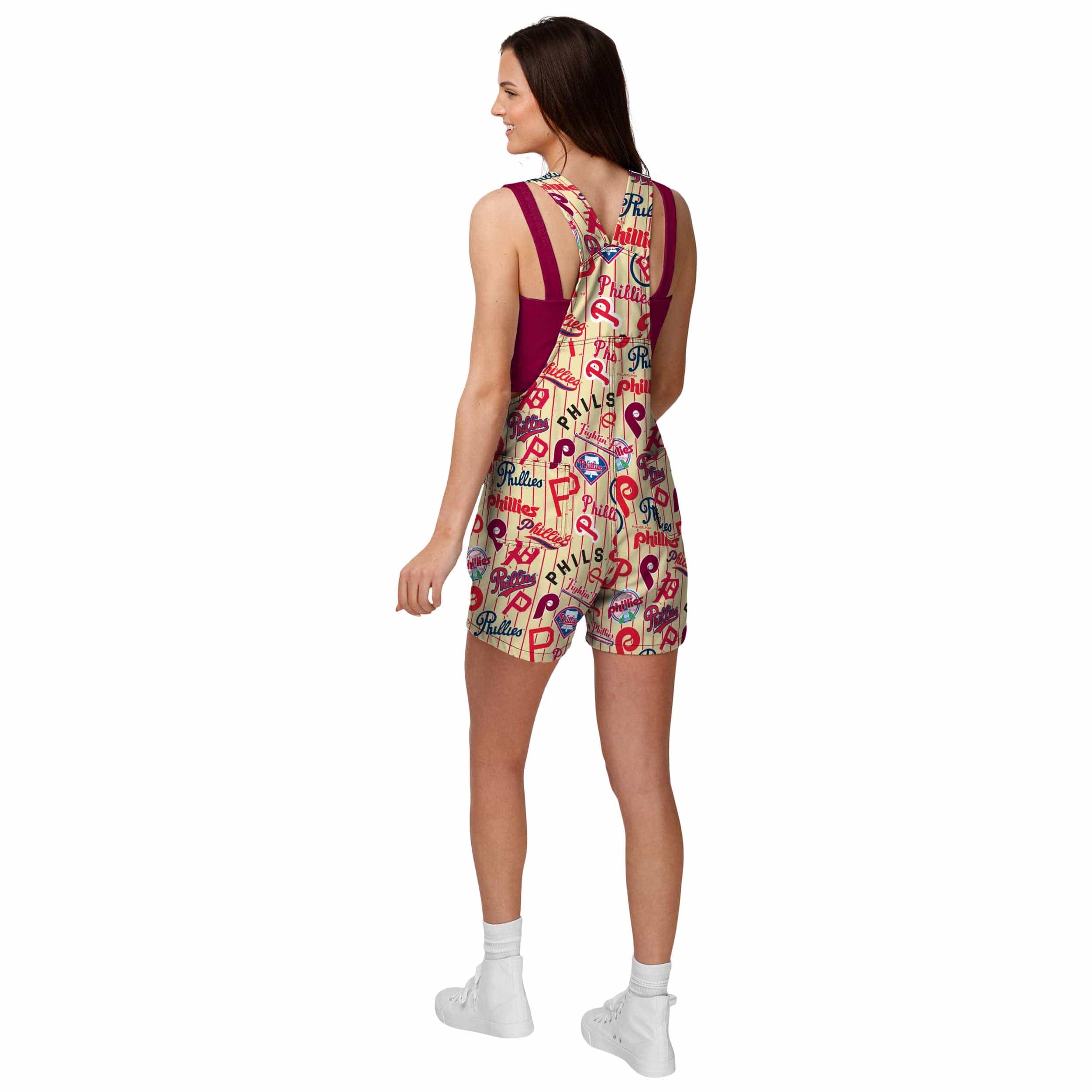 Philadelphia Phillies MLB Womens Historic Print Bib Shortalls - Image 2
