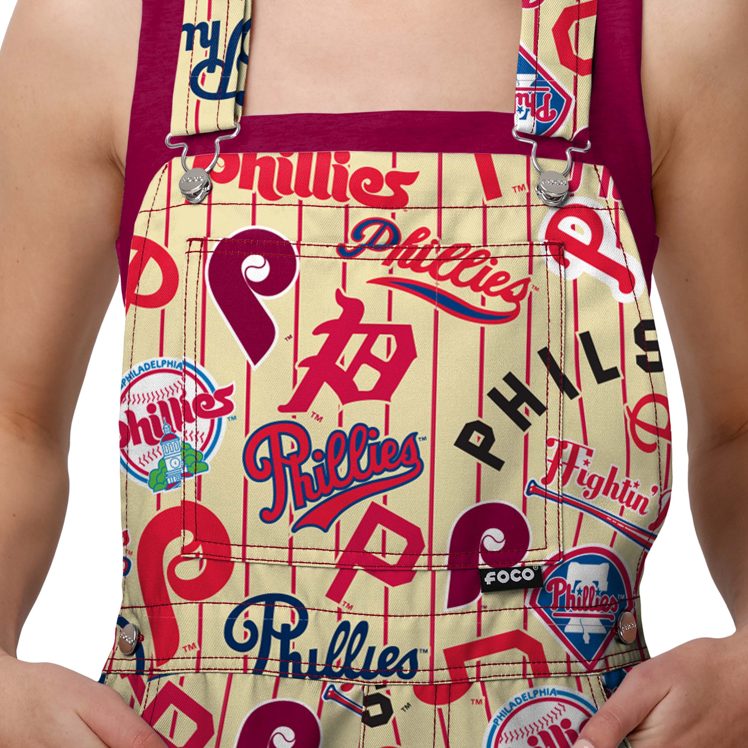 Philadelphia Phillies MLB Womens Historic Print Bib Shortalls - Image 4