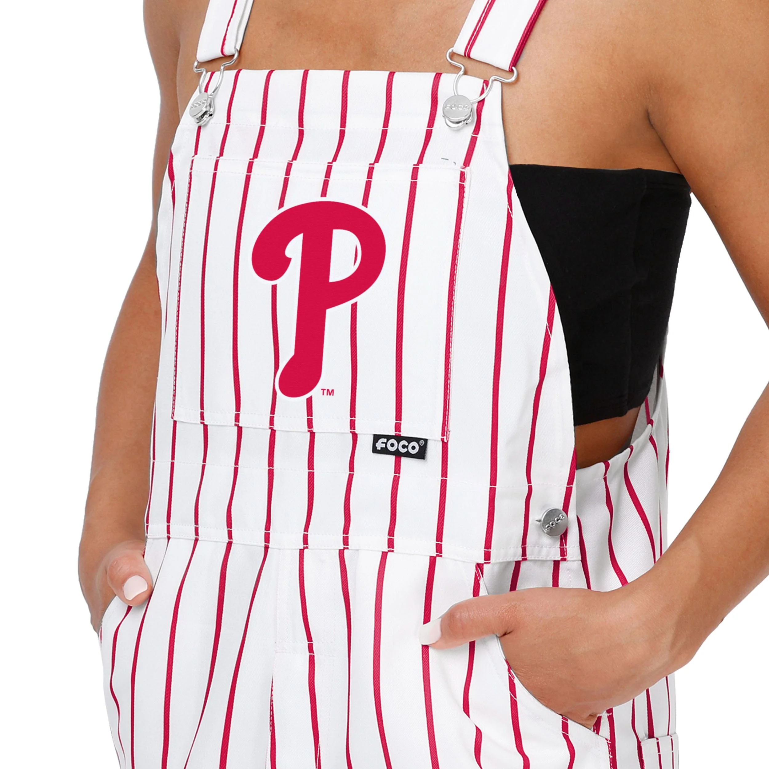 Philadelphia Phillies MLB Womens Pinstripe Bib Overalls - Image 4