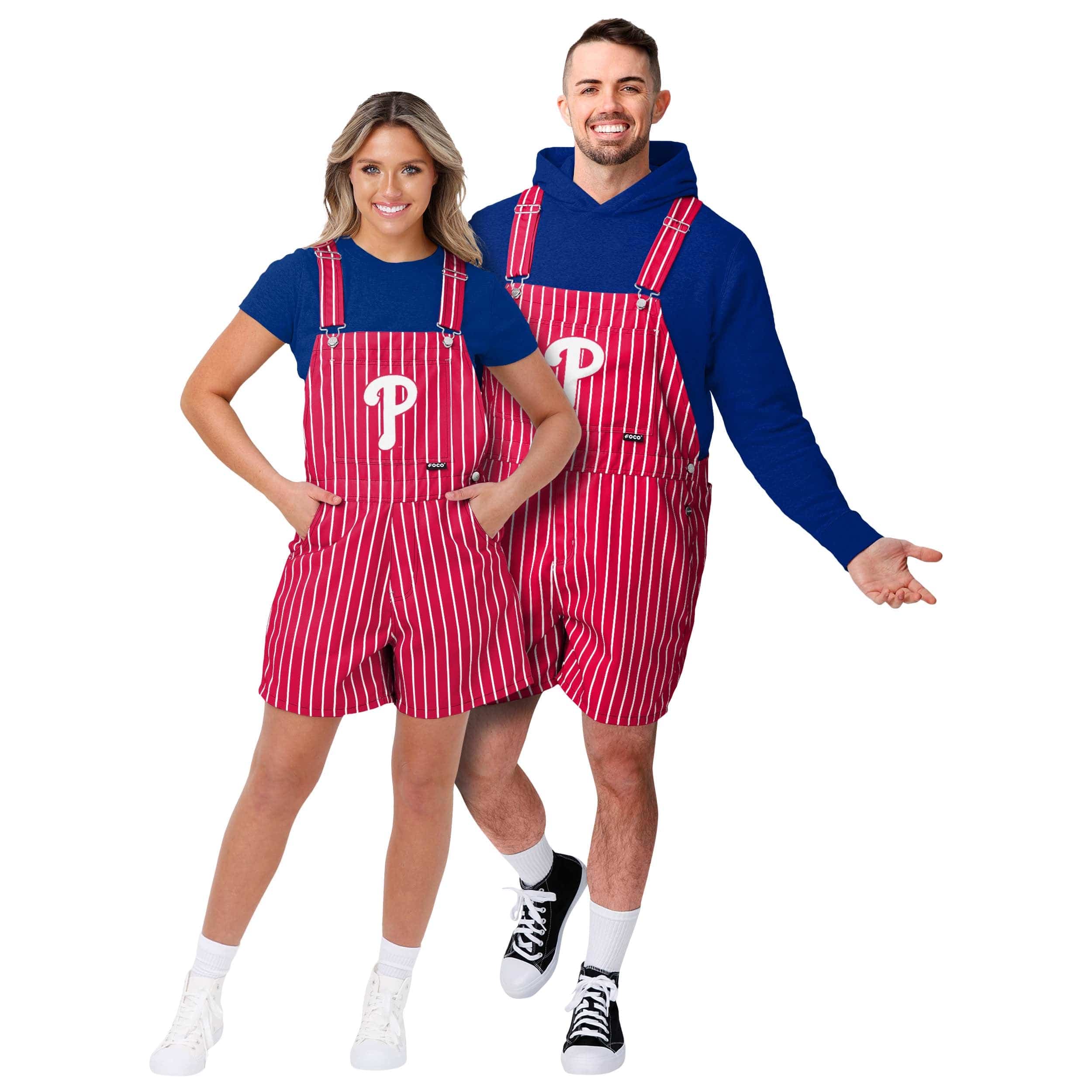 Philadelphia Phillies MLB Womens Pinstripe Bib Shortalls - Image 3