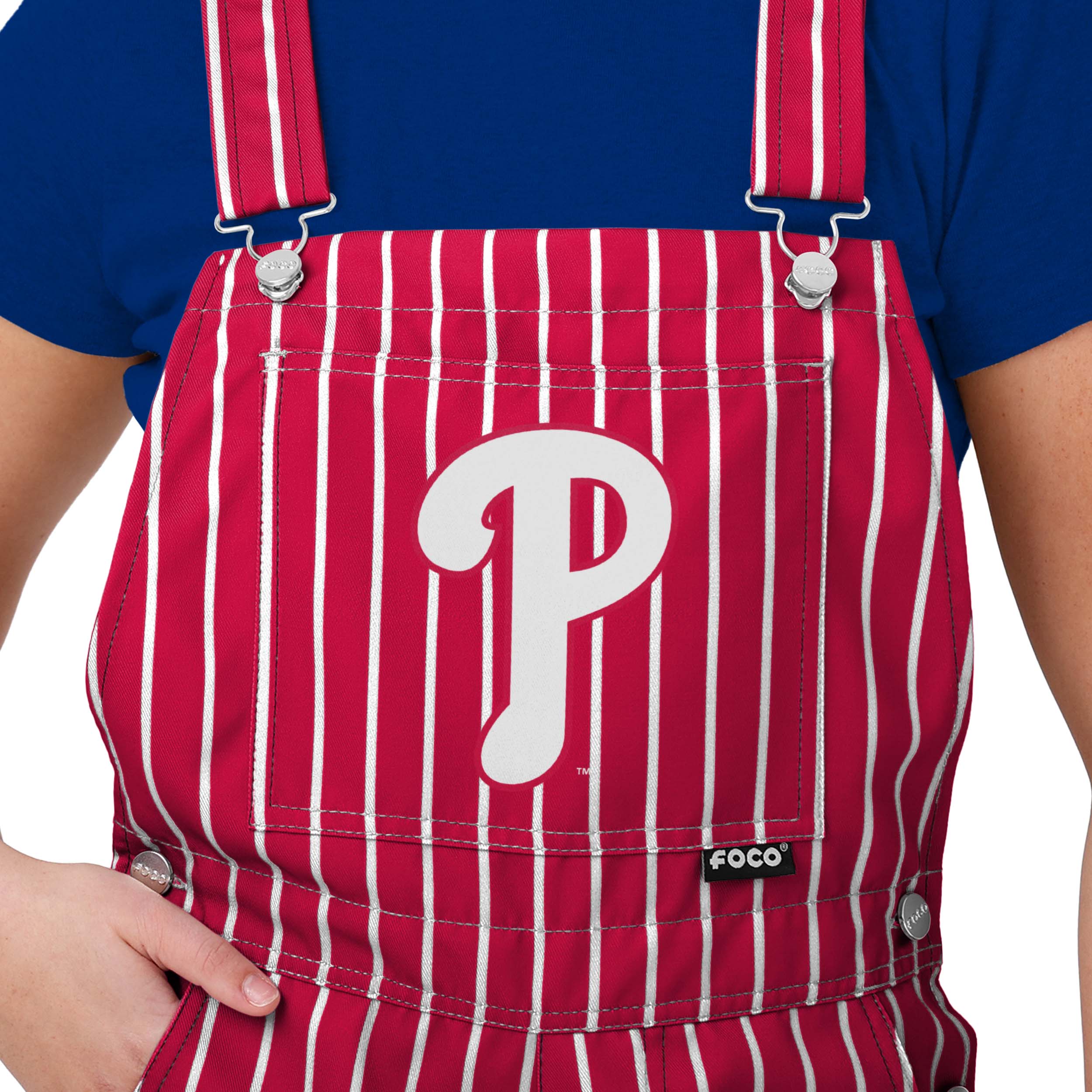 Philadelphia Phillies MLB Womens Pinstripe Bib Shortalls - Image 4