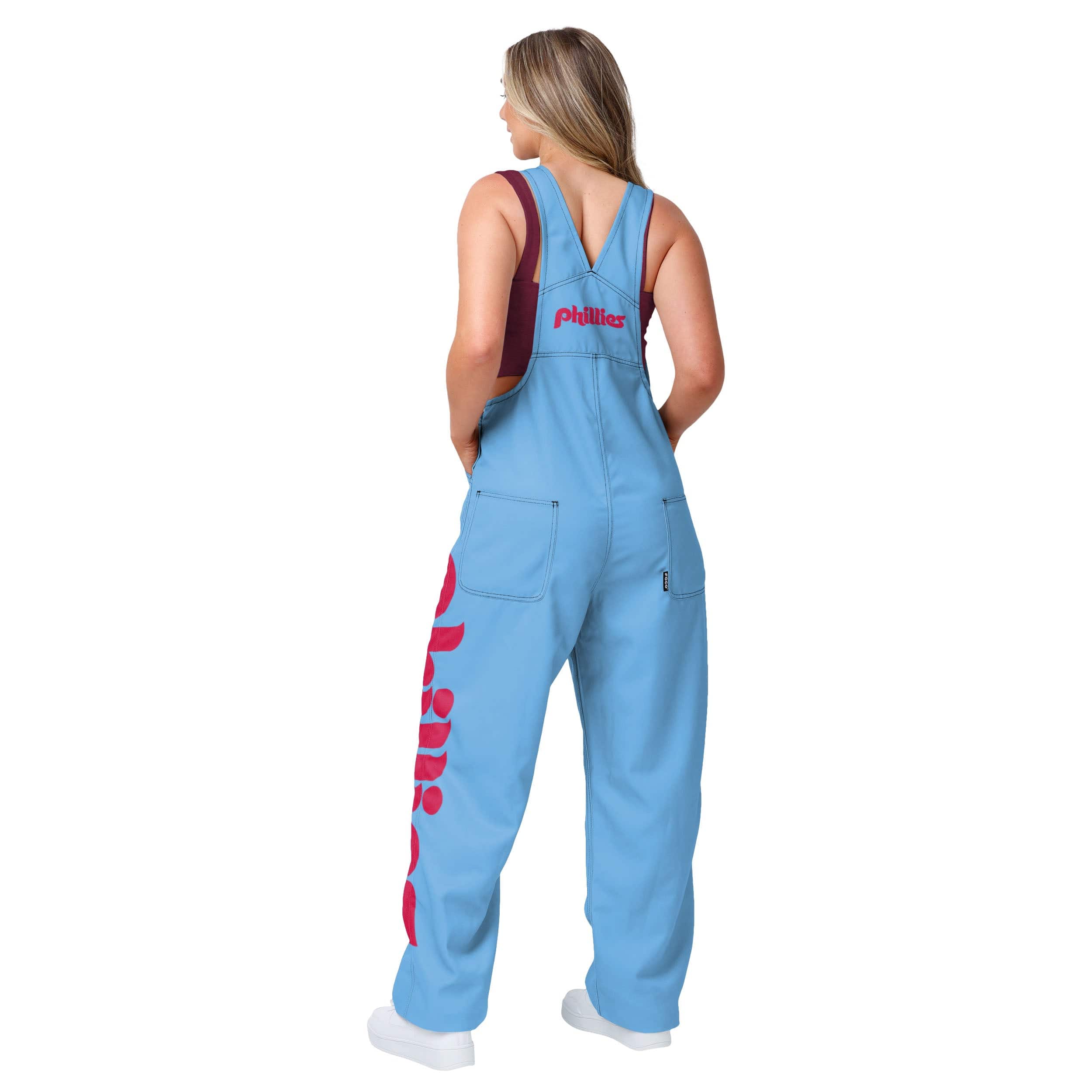 Philadelphia Phillies MLB Womens Powder Blue Big Logo Bib Overalls - Image 2