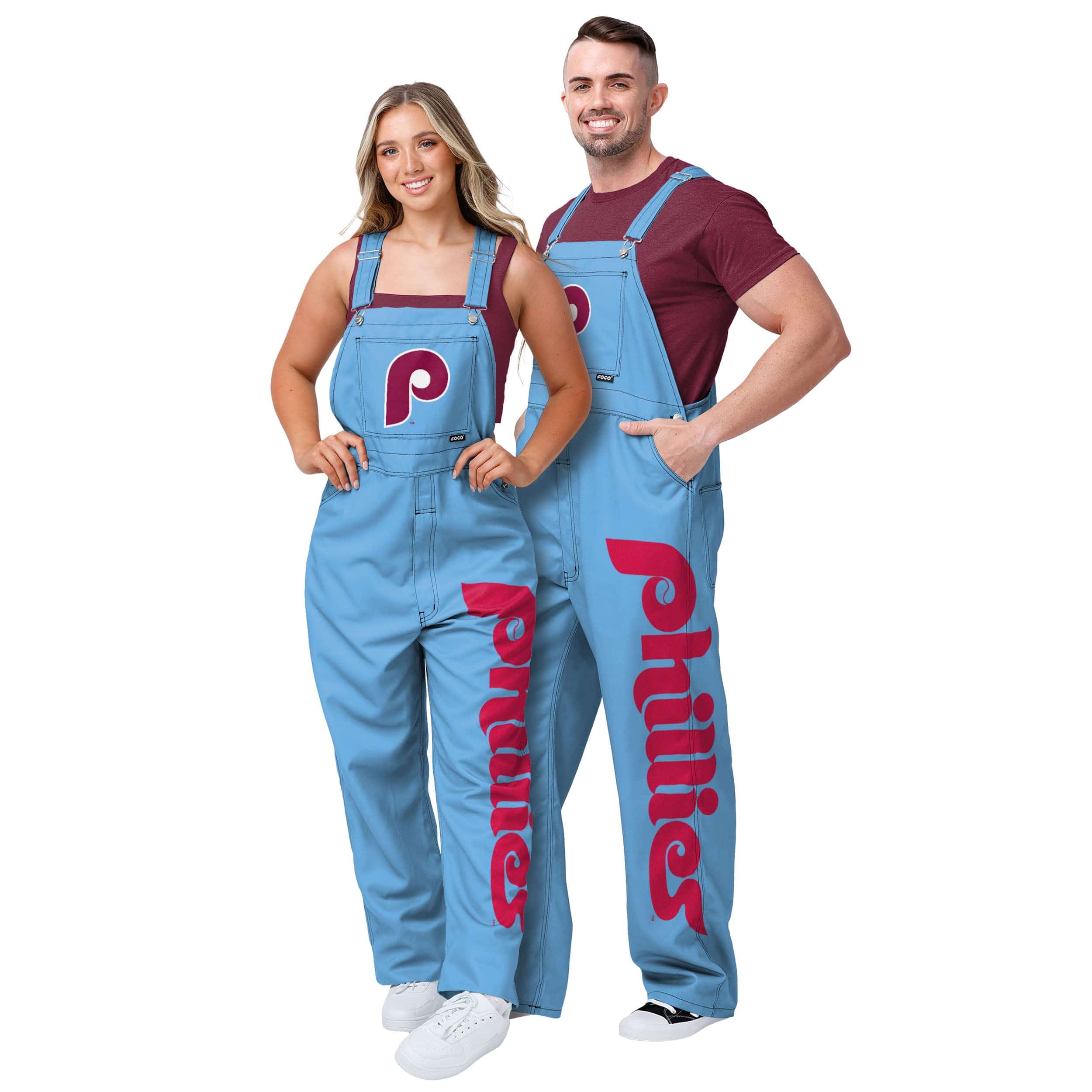Philadelphia Phillies MLB Womens Powder Blue Big Logo Bib Overalls - Image 3
