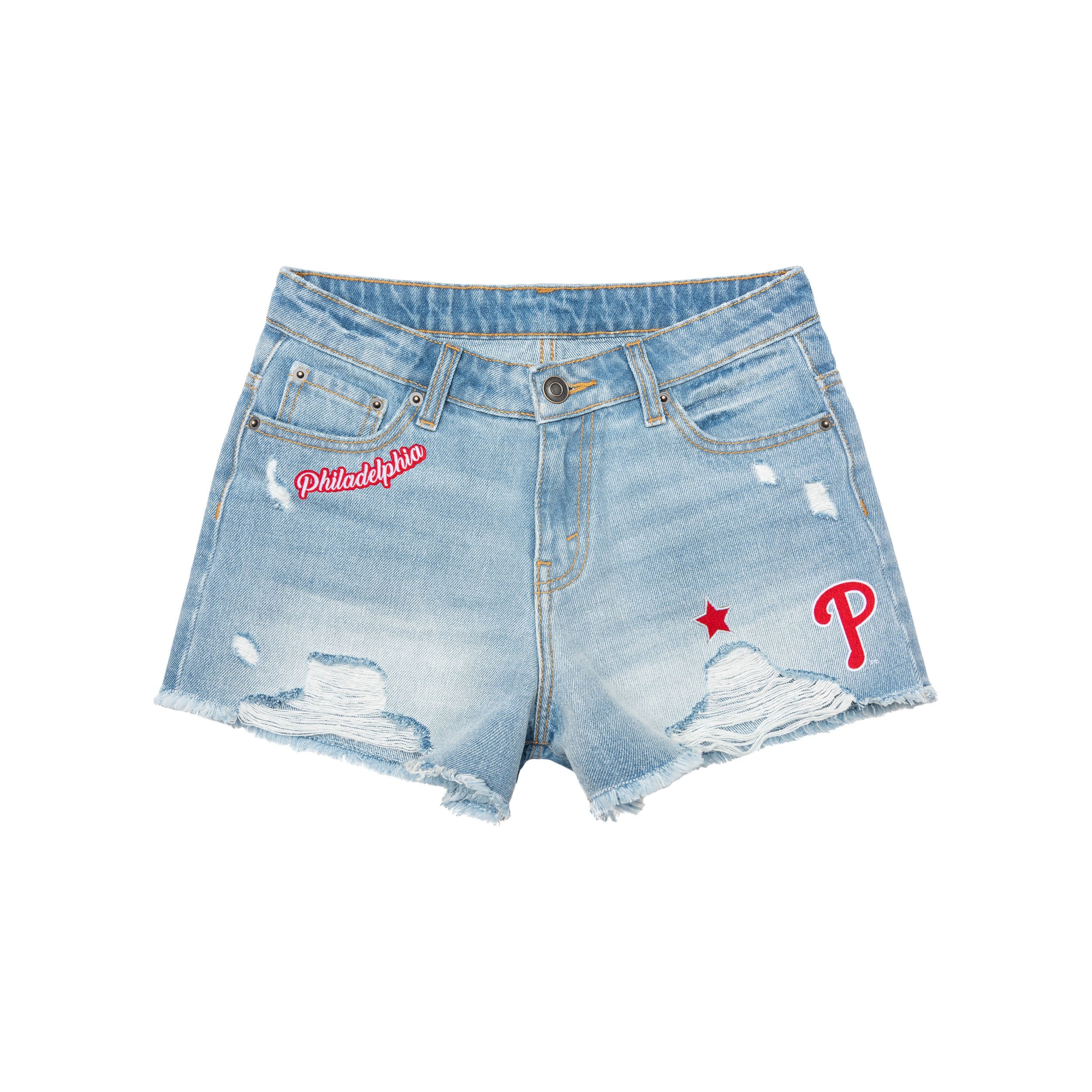 Philadelphia Phillies MLB Womens Team Logo Denim Shorts - Image 3