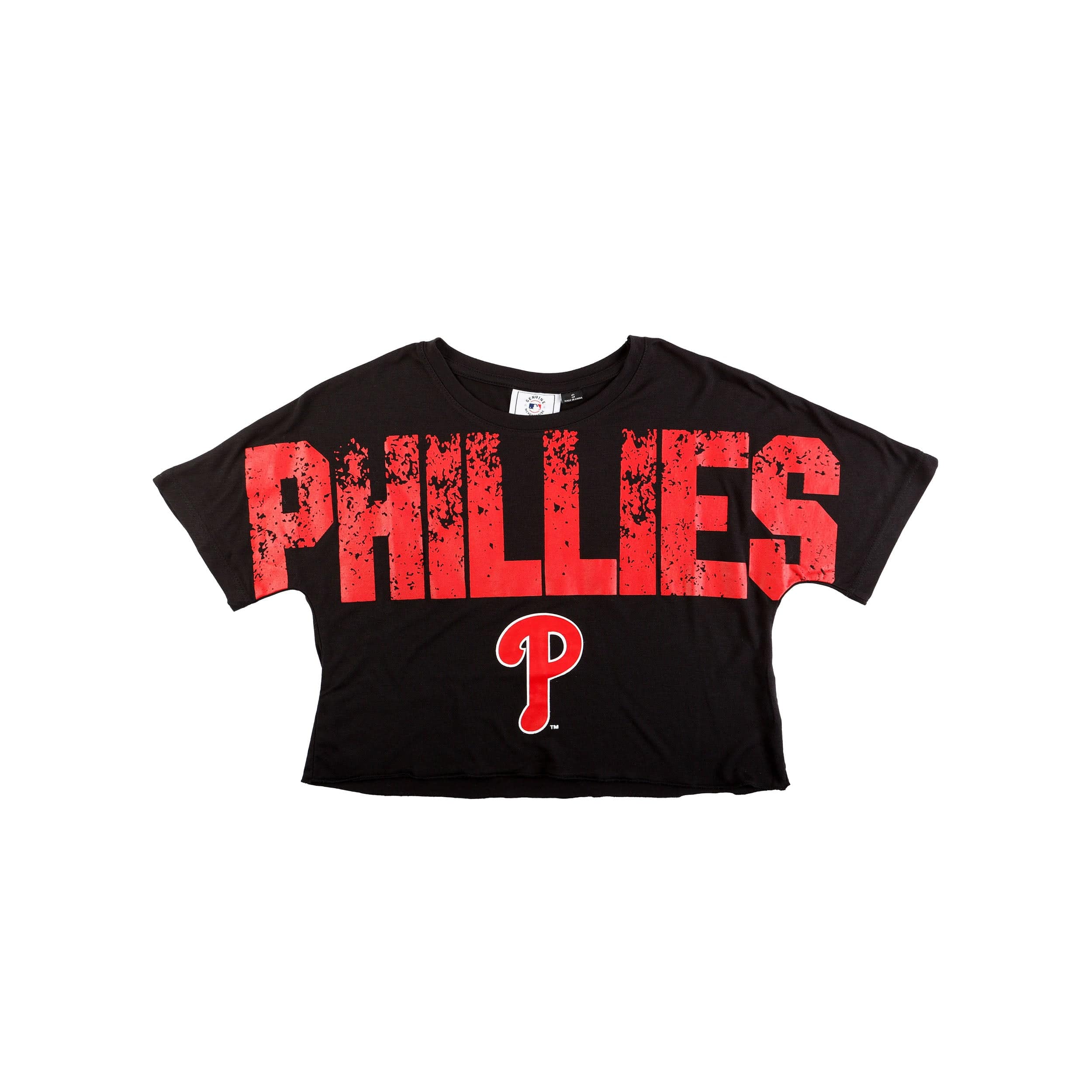 Philadelphia Phillies Original MLB Womens Petite Distressed Wordmark Crop Top - Image 3