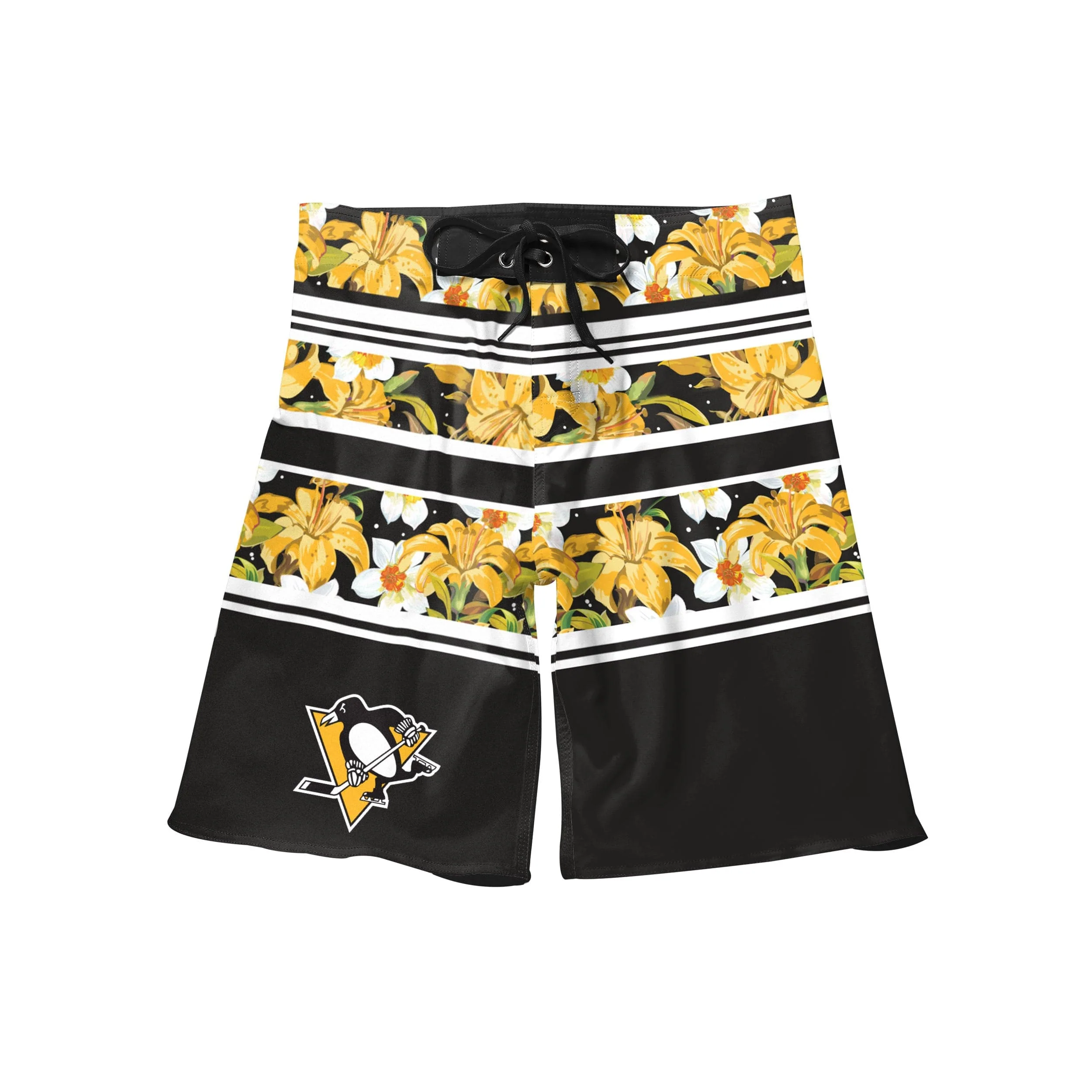 Pittsburgh Penguins Mens NHL Floral Stripe Boardshorts - Image 5