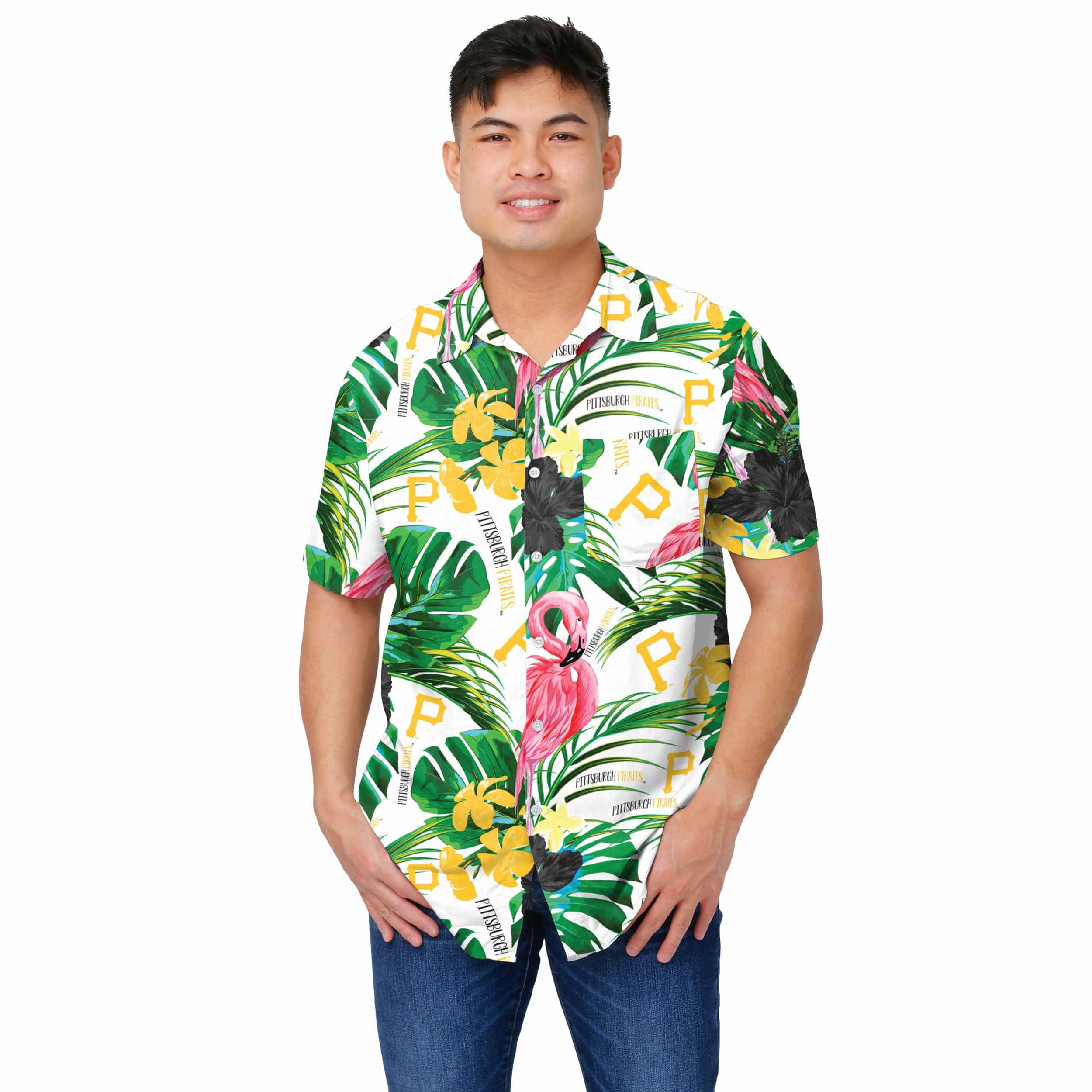 Pittsburgh Pirates MLB Mens Flamingo Button Up Shirt - Image 2
