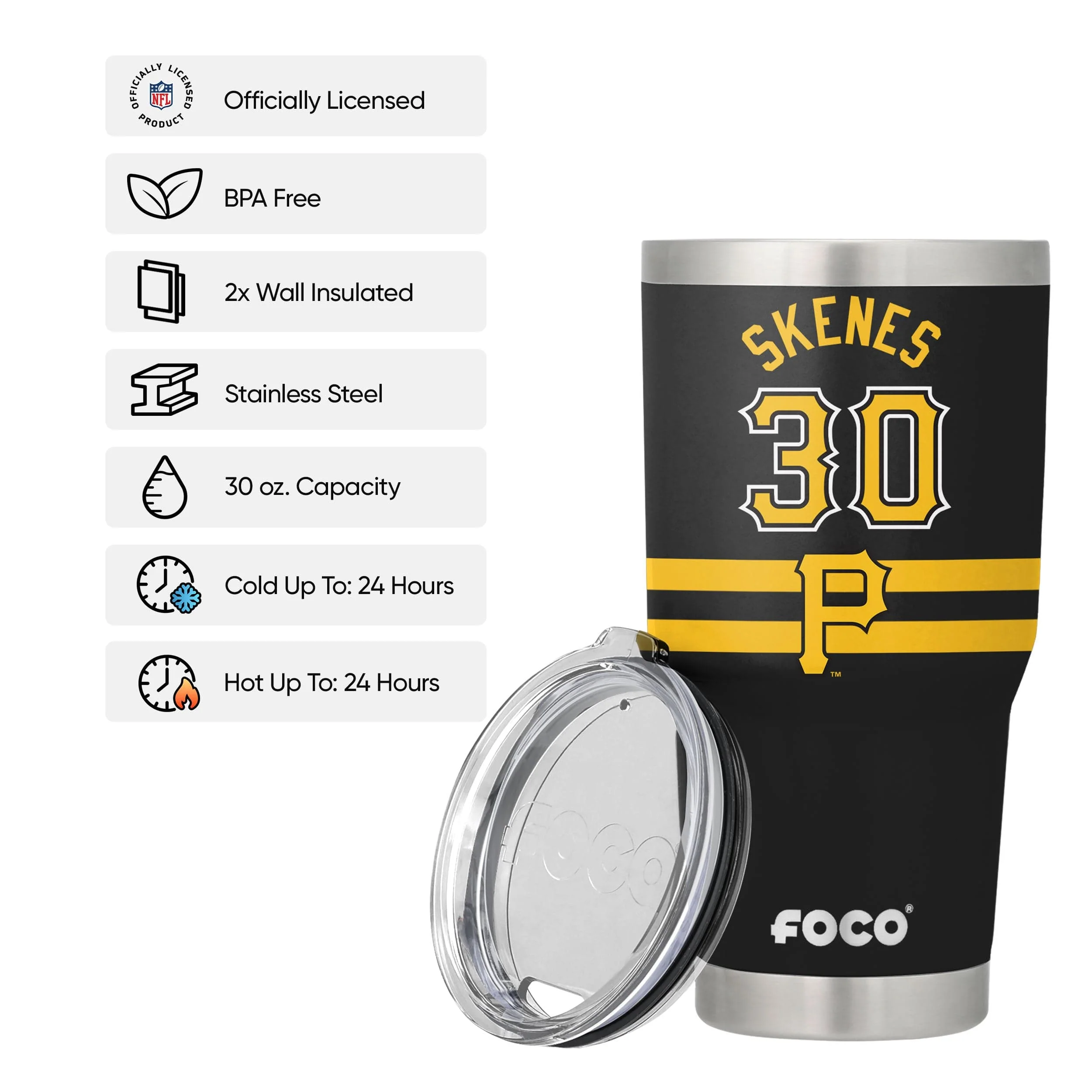 Pittsburgh Pirates MLB Paul Skenes Team Logo 30 oz Player Tumbler - Image 3