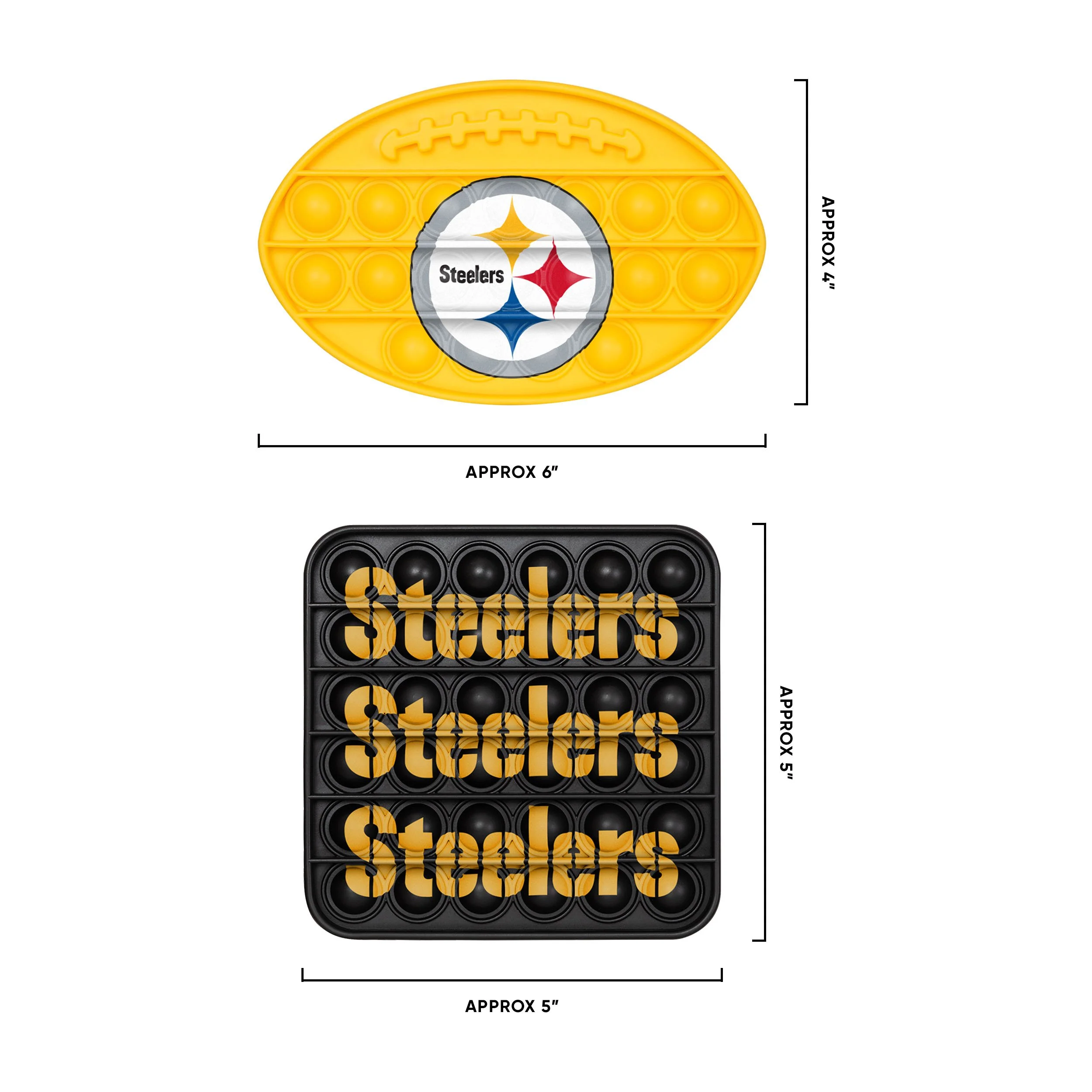 Pittsburgh Steelers NFL 2 Pack Ball & Square Push-Itz Fidget - Image 2