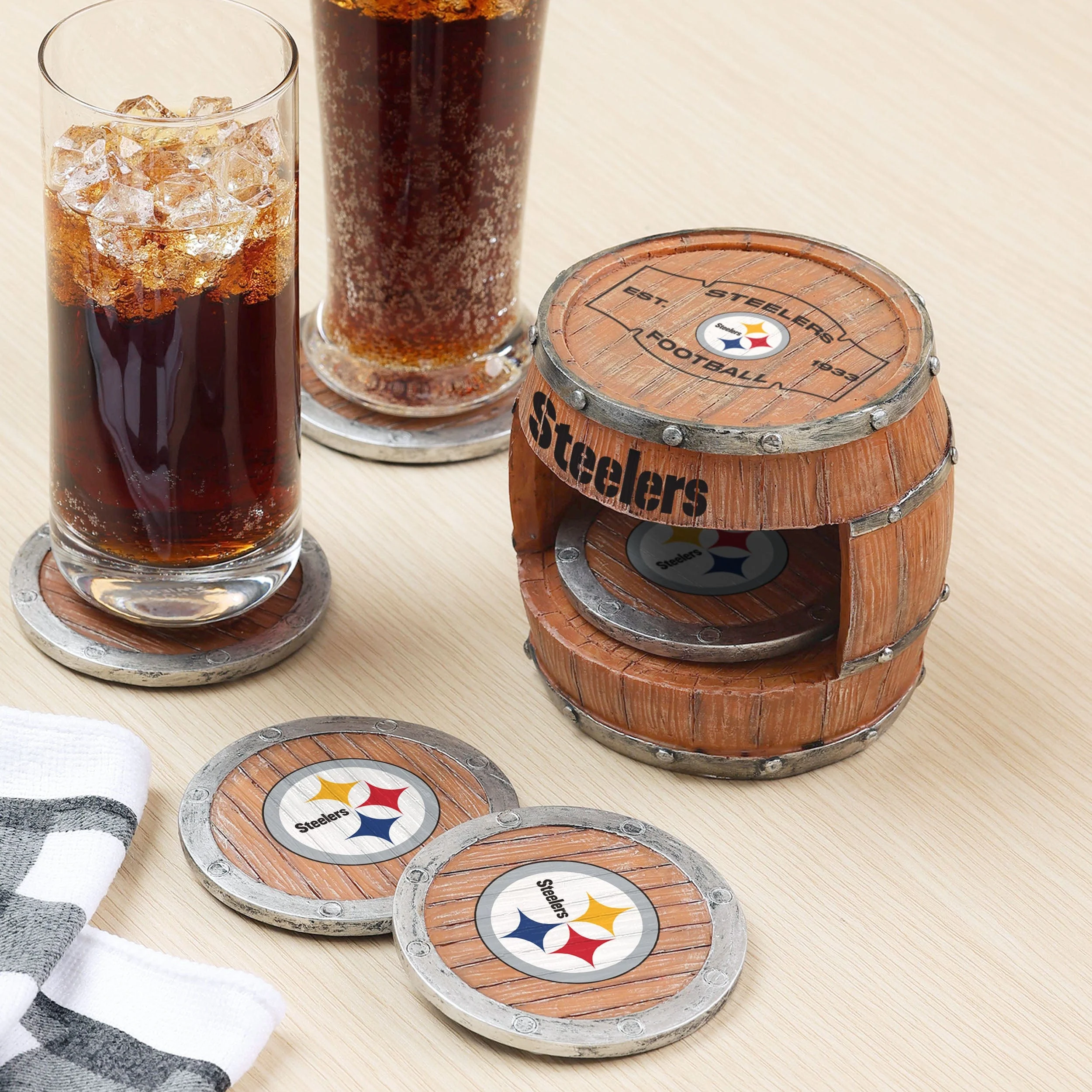 Pittsburgh Steelers NFL 5 Pack Barrel Coaster Set - Image 3