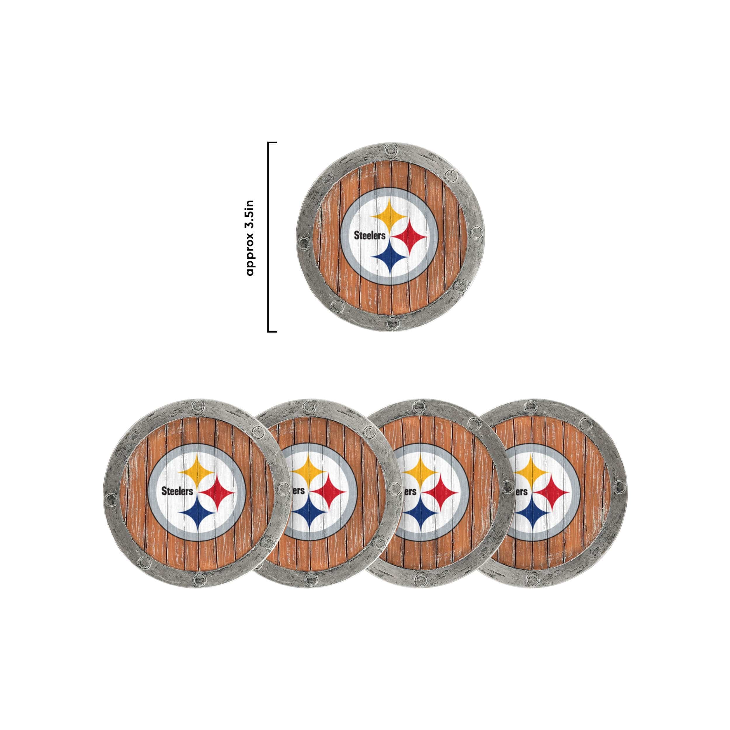 Pittsburgh Steelers NFL 5 Pack Barrel Coaster Set - Image 7