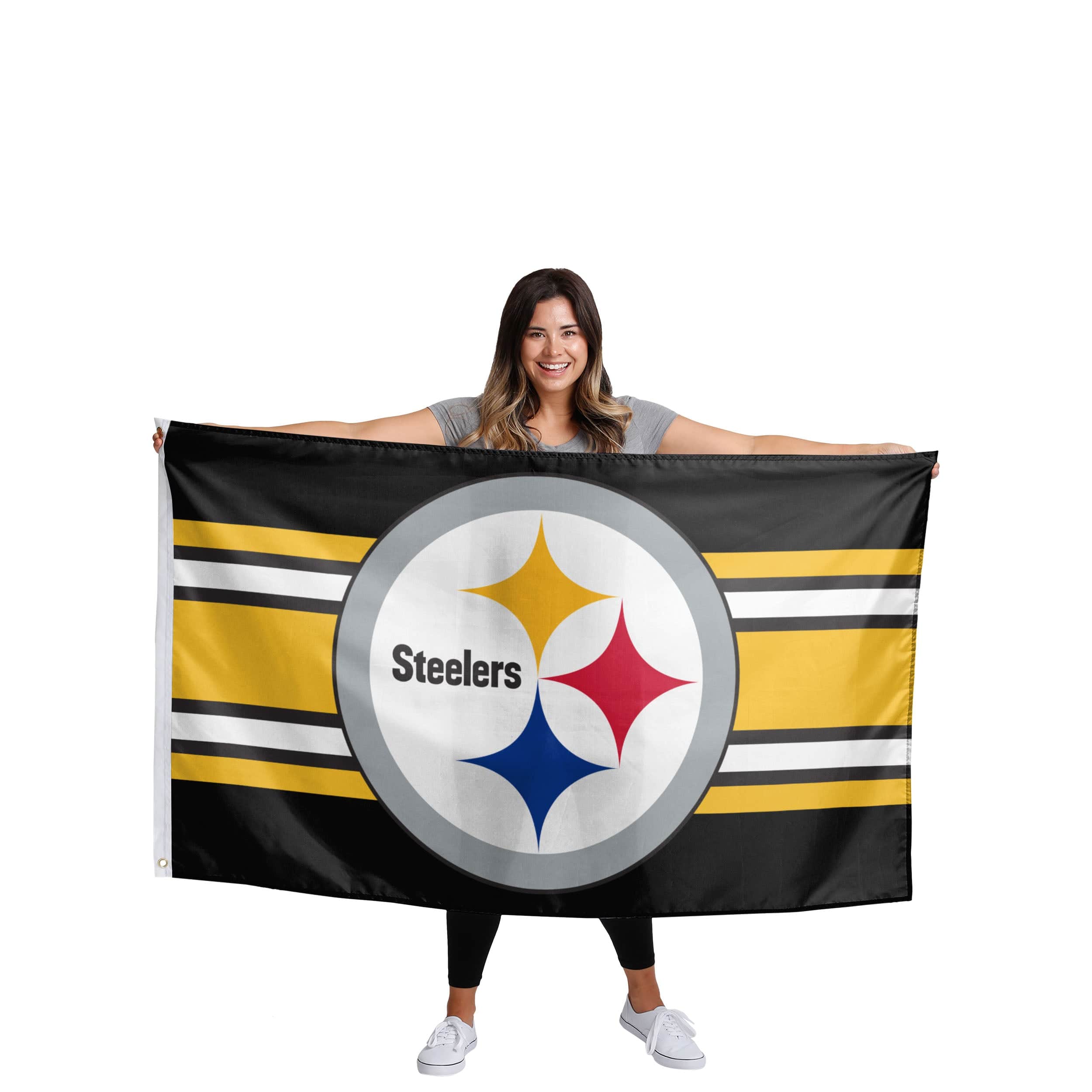 Pittsburgh Steelers NFL Big Logo Team Stripe Horizontal Flag - Image 2