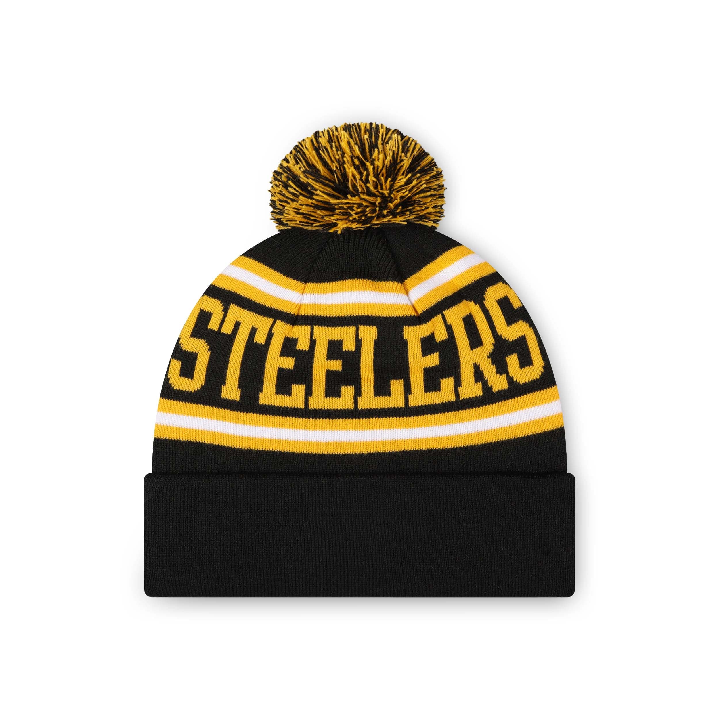 Pittsburgh Steelers NFL Black Primary Logo Stripe Pom Beanie - Image 2