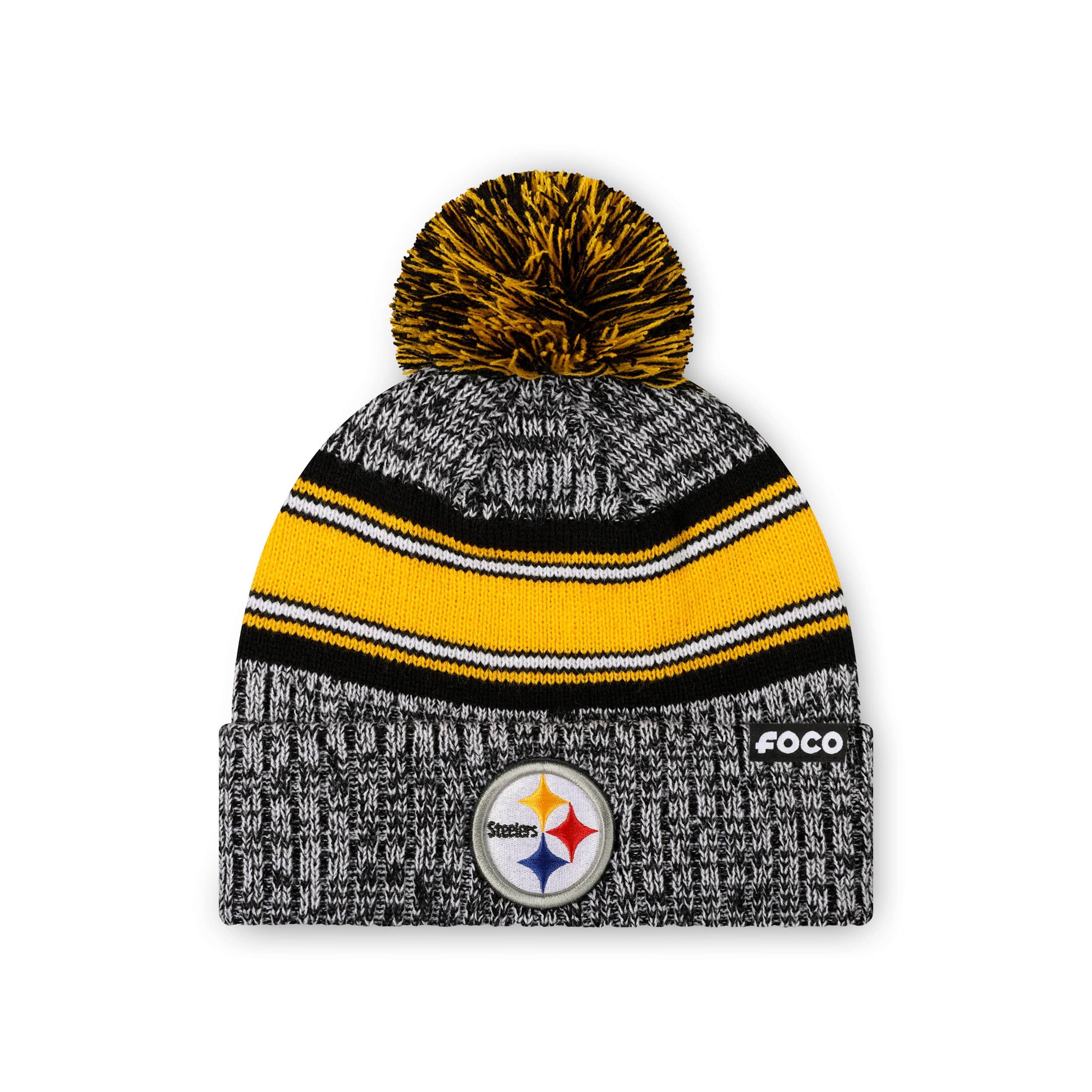 Pittsburgh Steelers NFL Heather Team Stripe Lined Pom Beanie