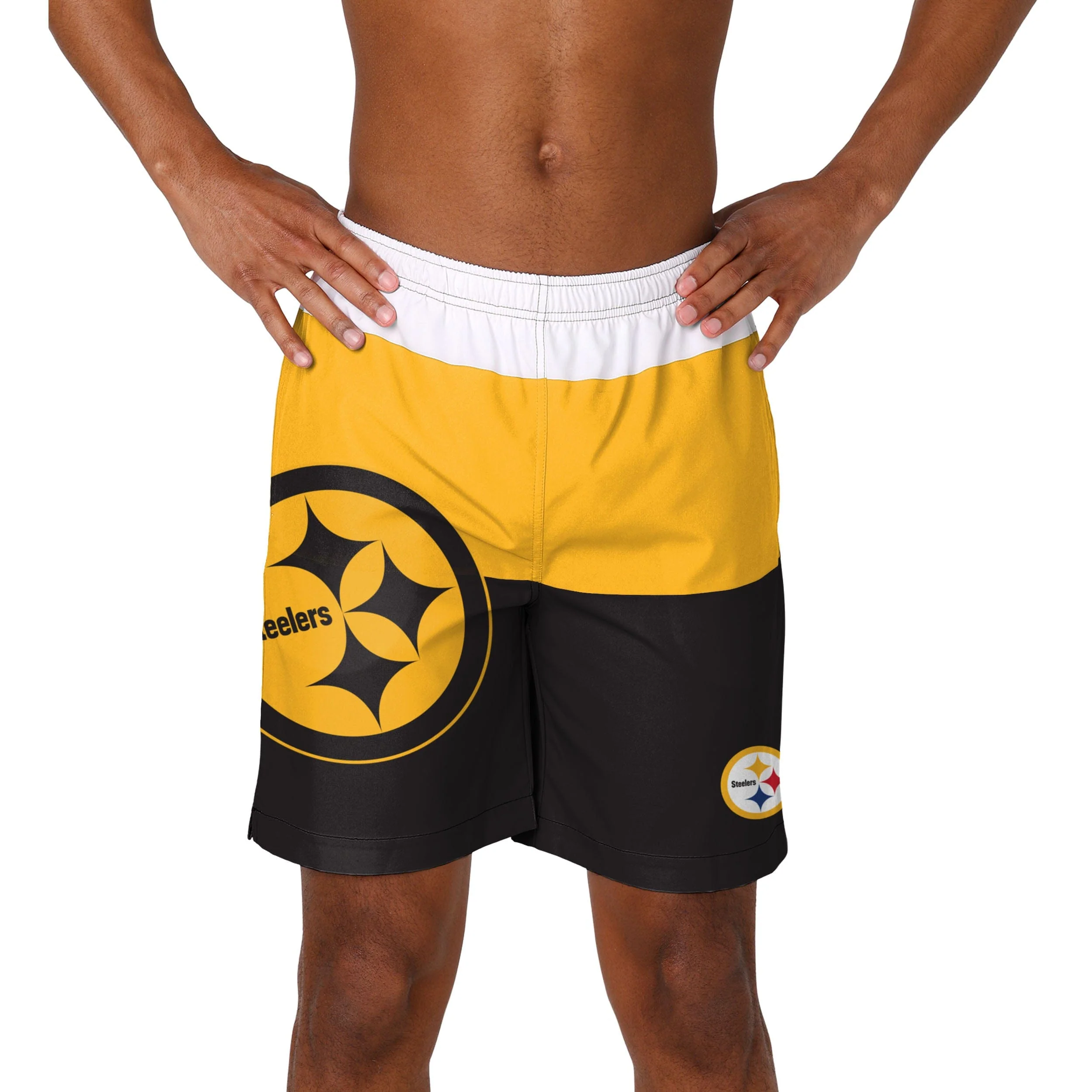 Pittsburgh Steelers NFL Mens 3 Stripe Big Logo Swimming Trunks - Image 2