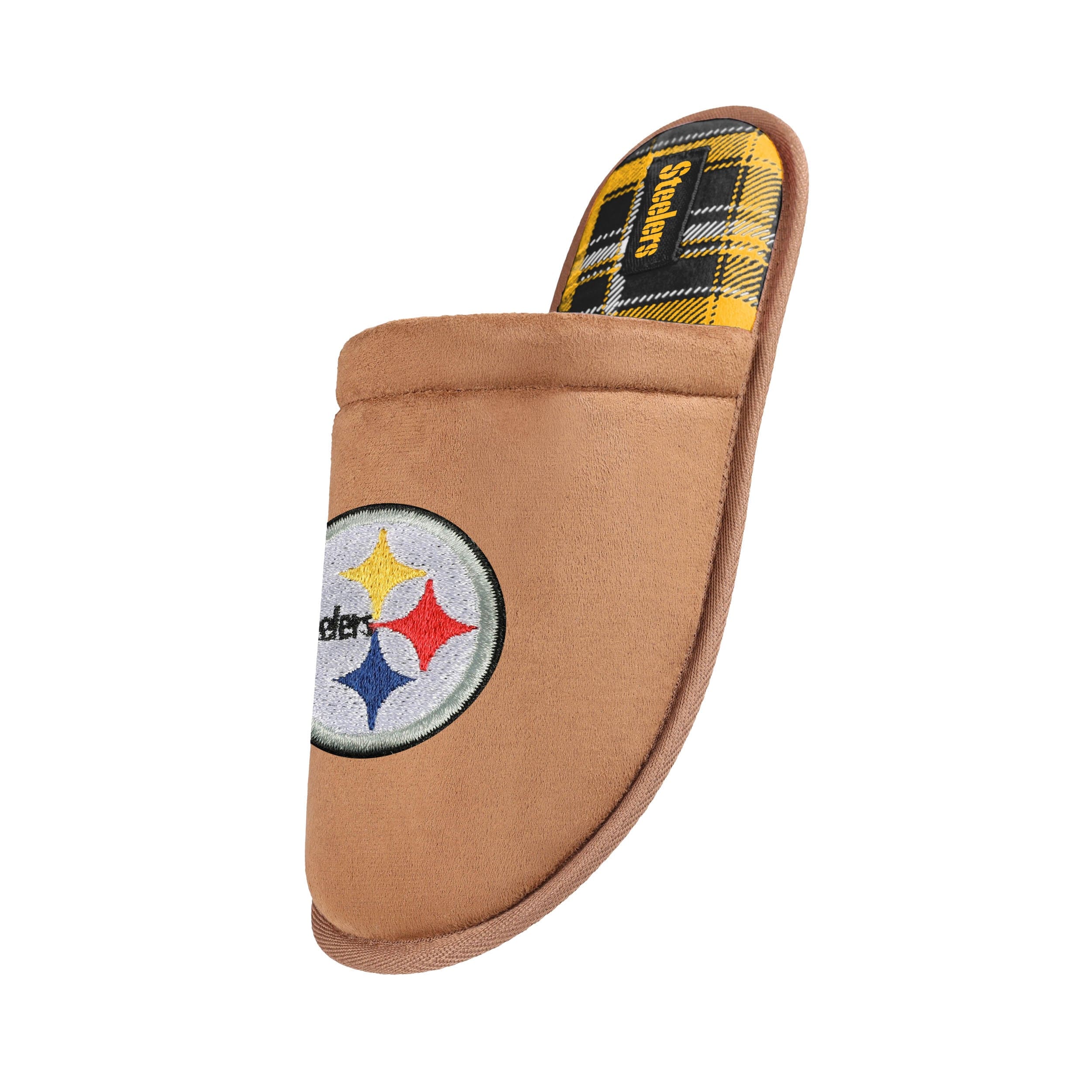 Pittsburgh Steelers NFL Mens Flannel Lined Brown Suede Scuff Slipper - Image 2
