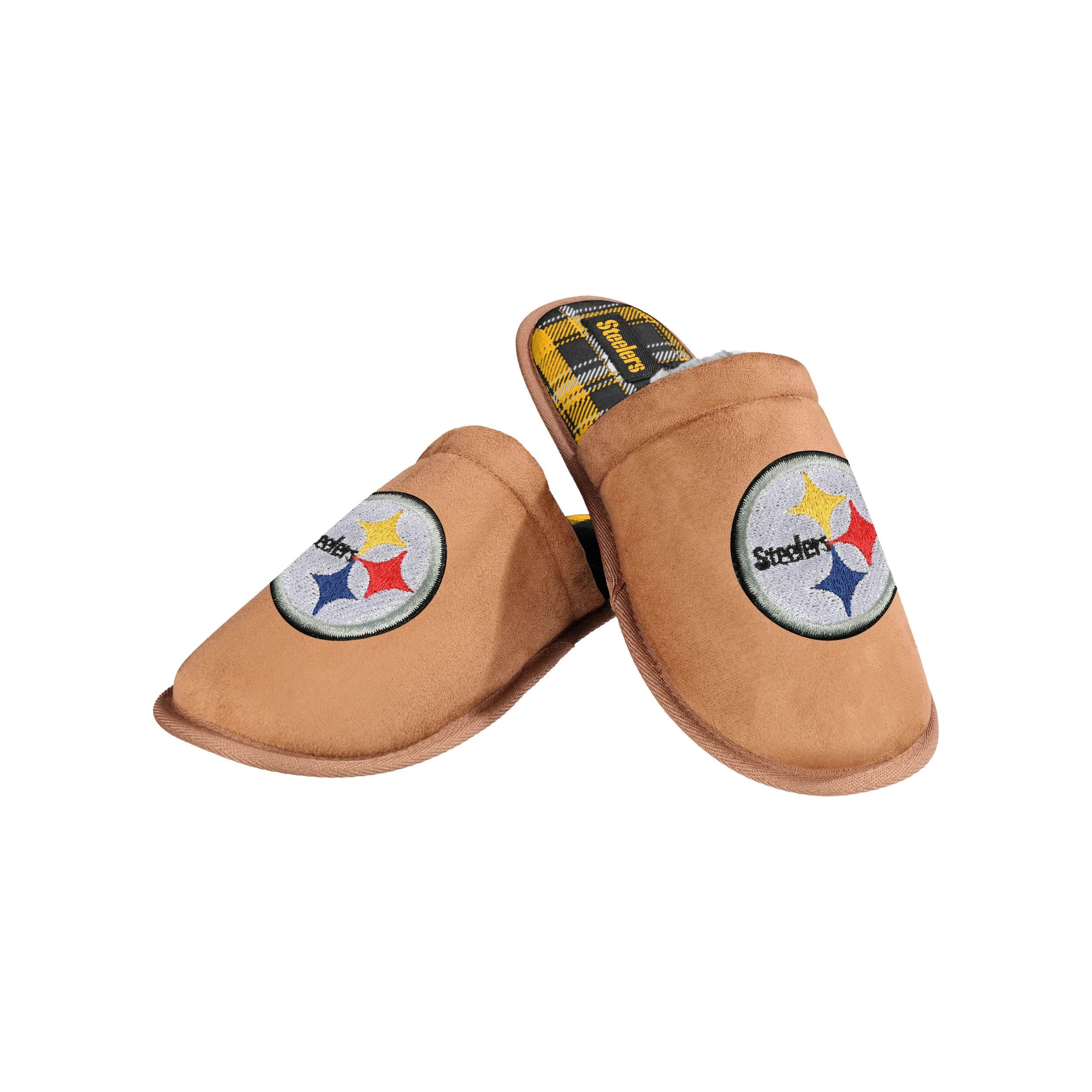 Pittsburgh Steelers NFL Mens Flannel Lined Brown Suede Scuff Slipper - Image 3
