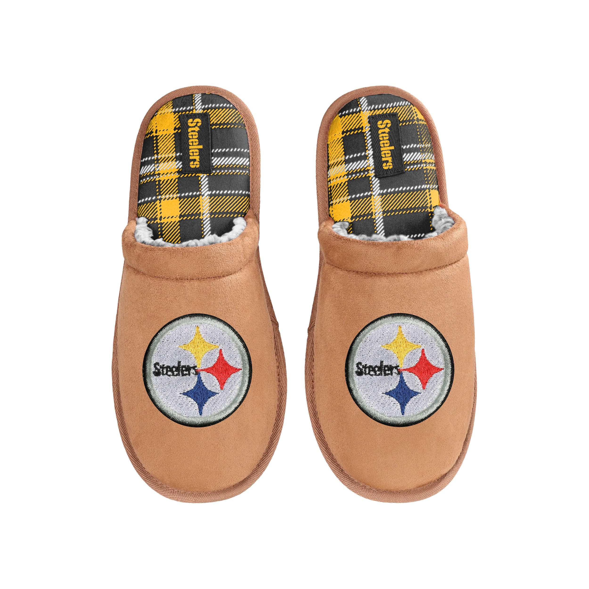 Pittsburgh Steelers NFL Mens Flannel Lined Brown Suede Scuff Slipper - Image 4