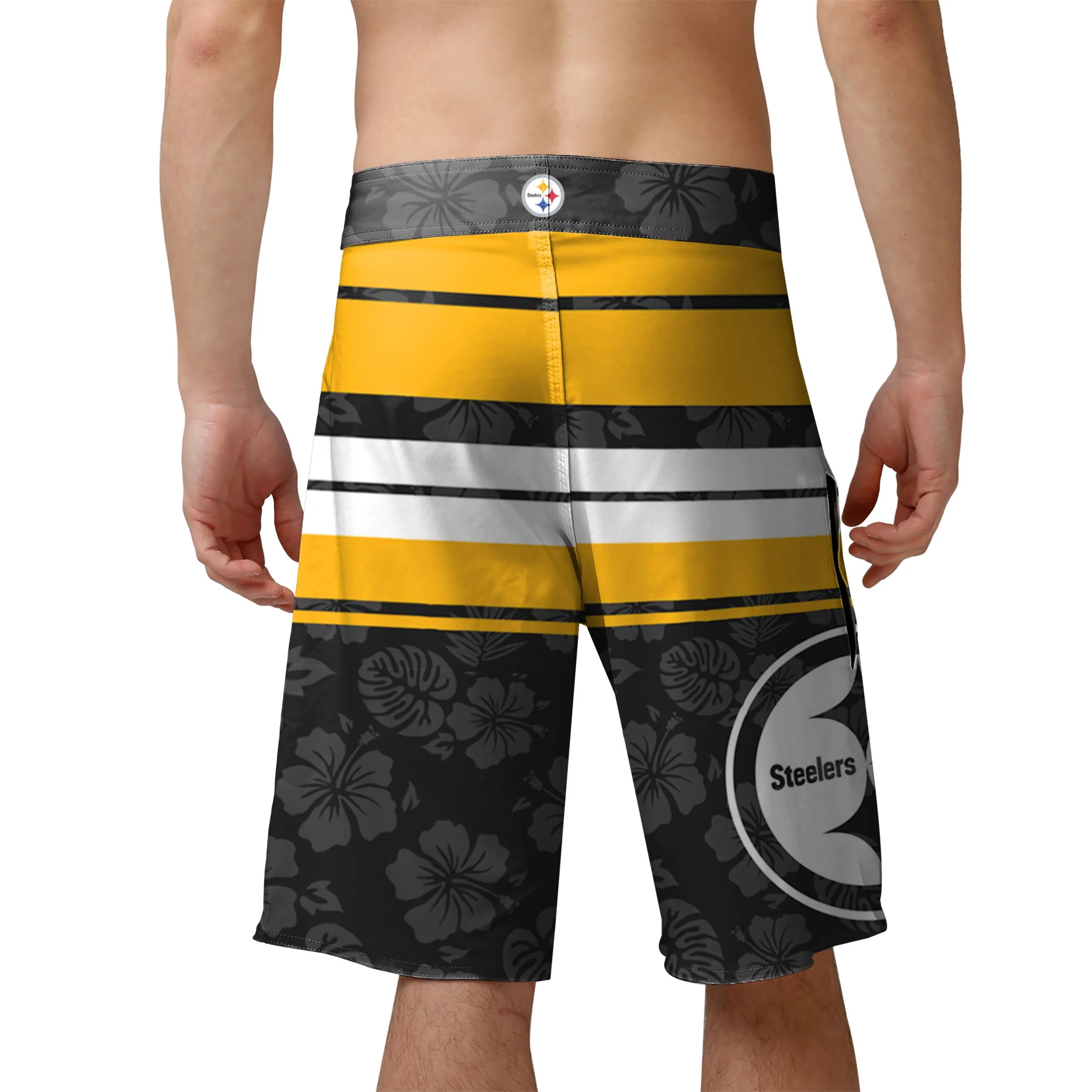 Pittsburgh Steelers NFL Mens Hibiscus Boardwalk Stripe Boardshorts - Image 3