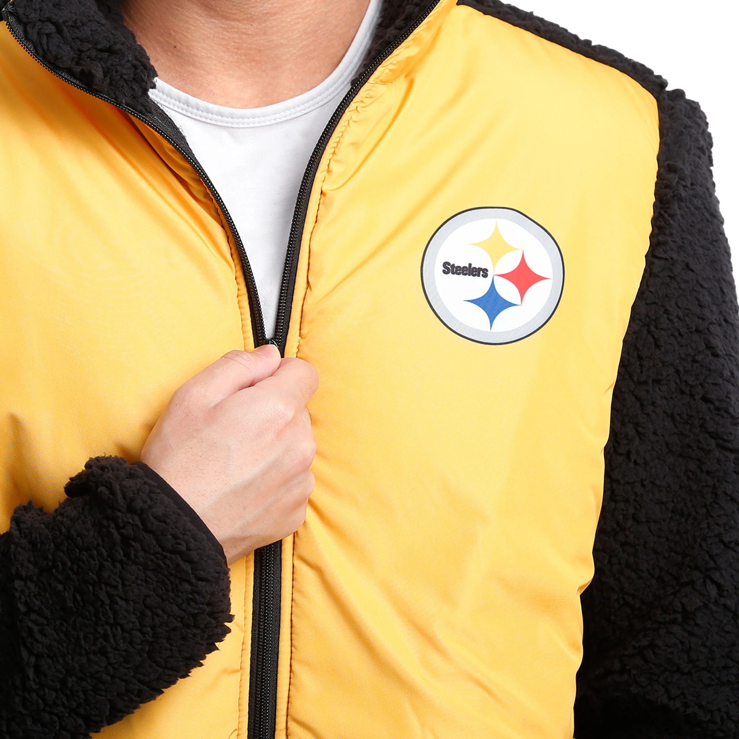 Pittsburgh Steelers NFL Mens Sherpa Soft Zip Up Jacket - Image 3