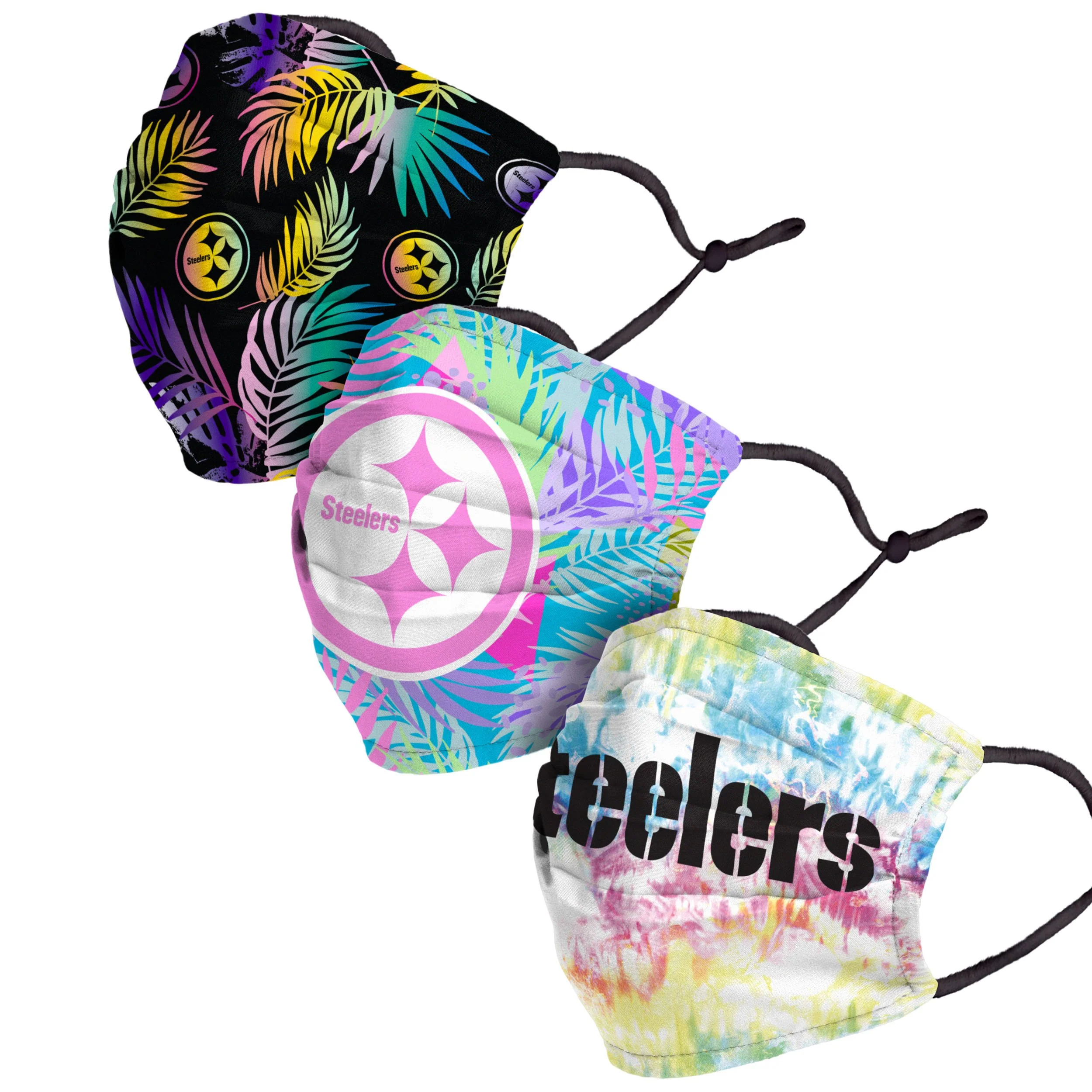 Pittsburgh Steelers NFL Neon Floral 3 Pack Face Cover - Image 2