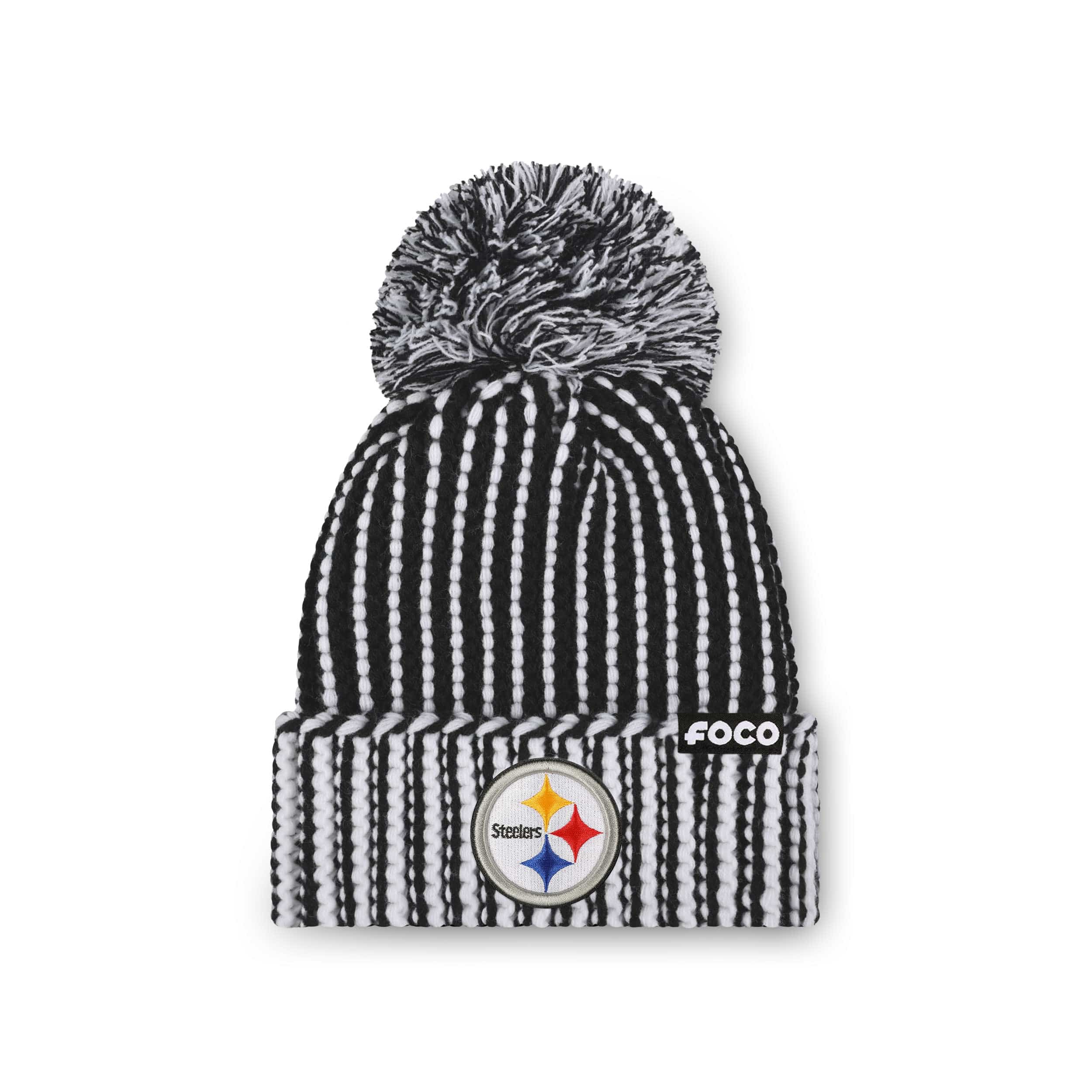 Pittsburgh Steelers NFL Primary Logo Vertical Knit Pom Beanie