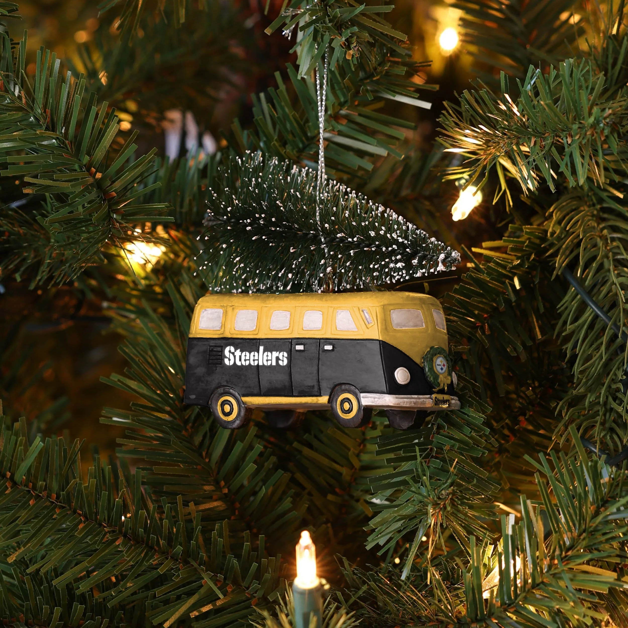 Pittsburgh Steelers Retro Bus With Tree Ornament - Image 4