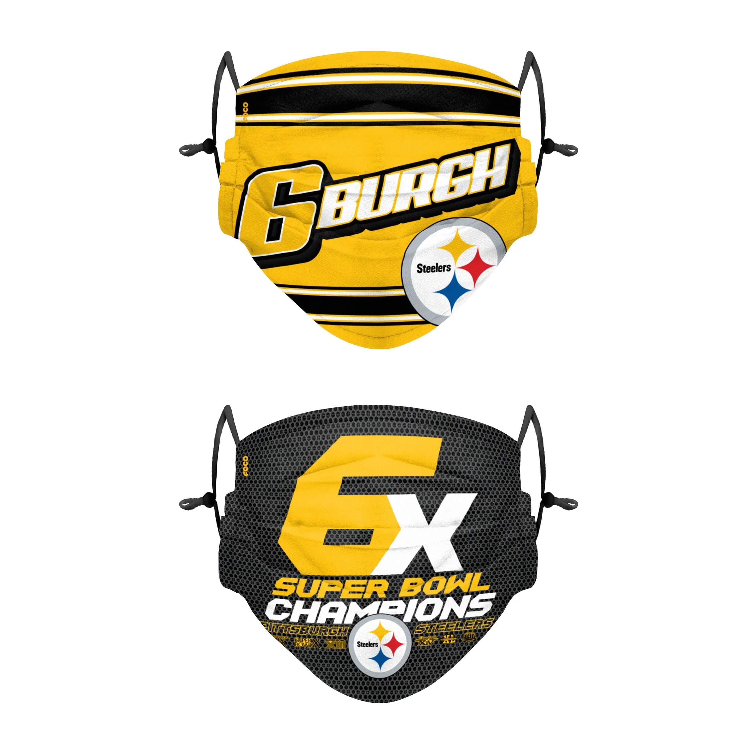Pittsburgh Steelers NFL Thematic Champions Adjustable 2 Pack Face Cover