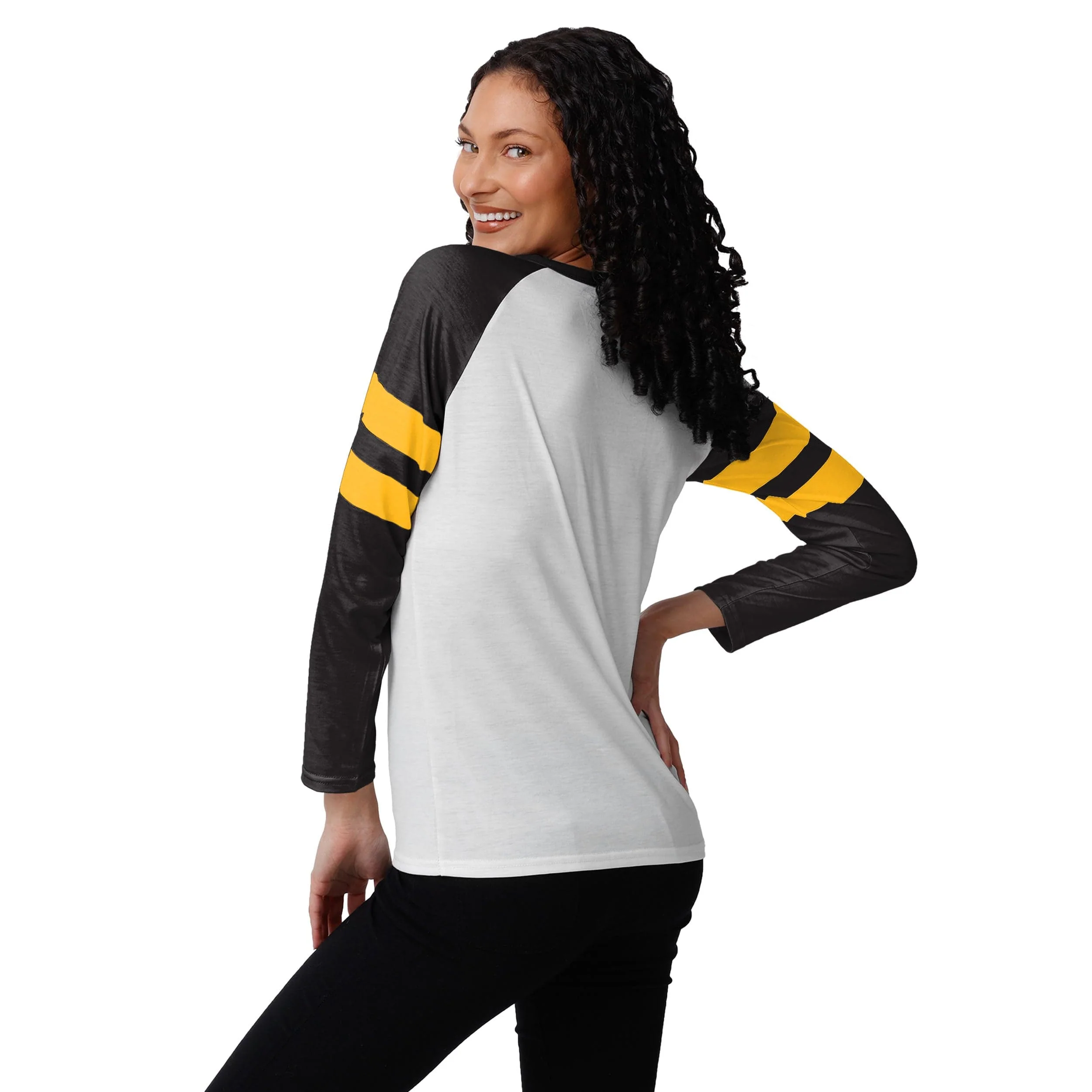 Pittsburgh Steelers NFL Womens Big Logo Long Sleeve Henley - Image 2