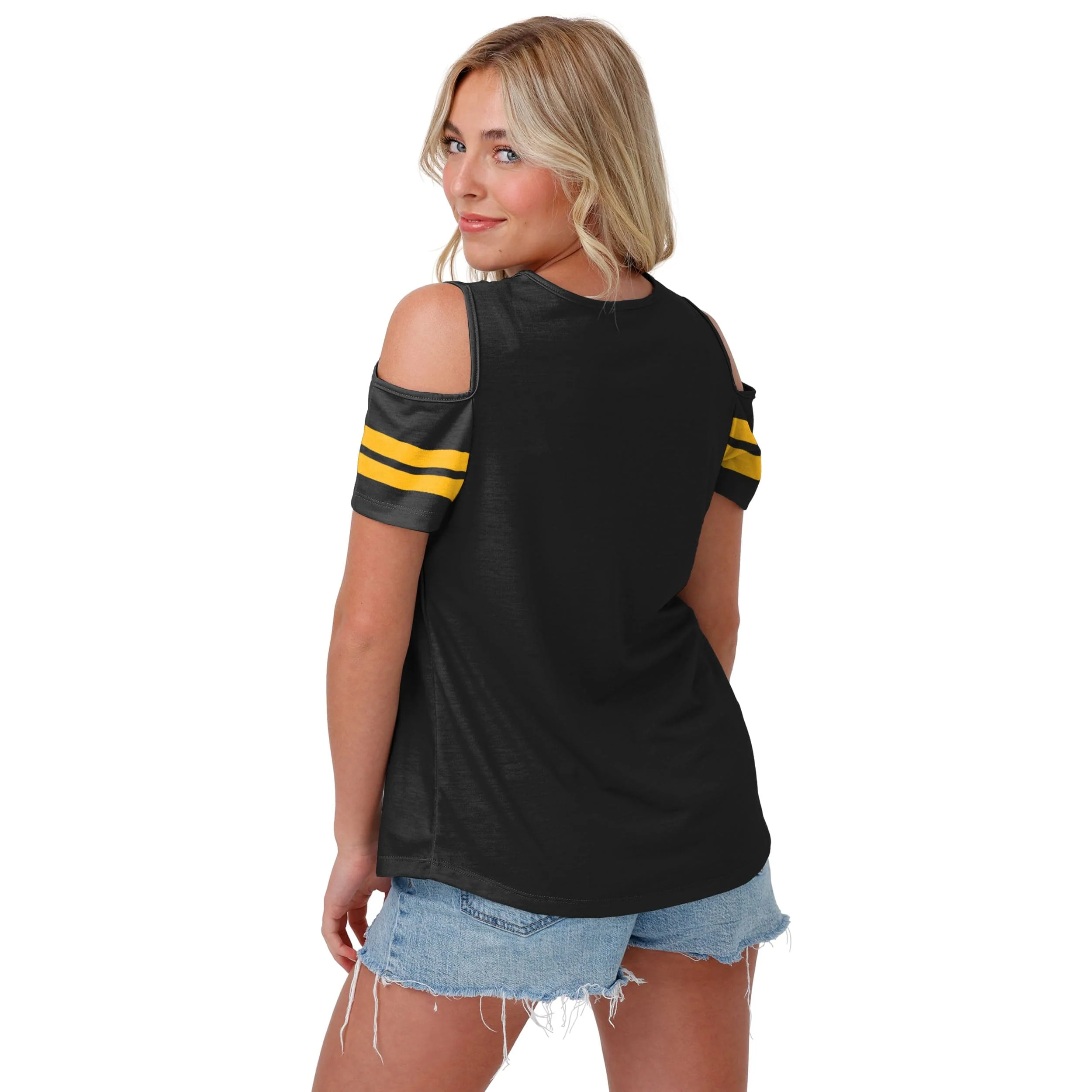 Pittsburgh Steelers NFL Womens Cold Shoulder T-Shirt - Image 2