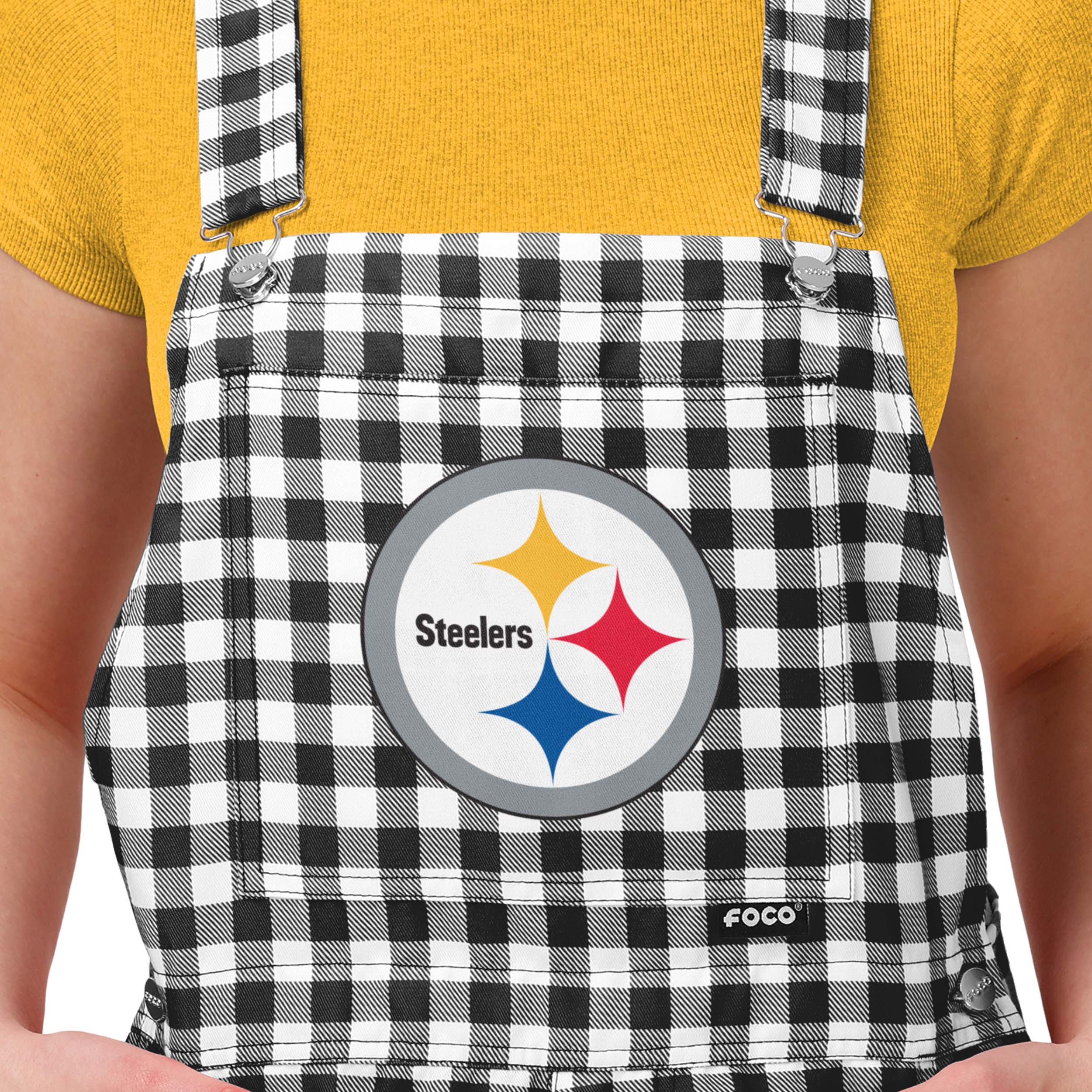 Pittsburgh Steelers NFL Womens Gingham Check Bib Shortalls - Image 3