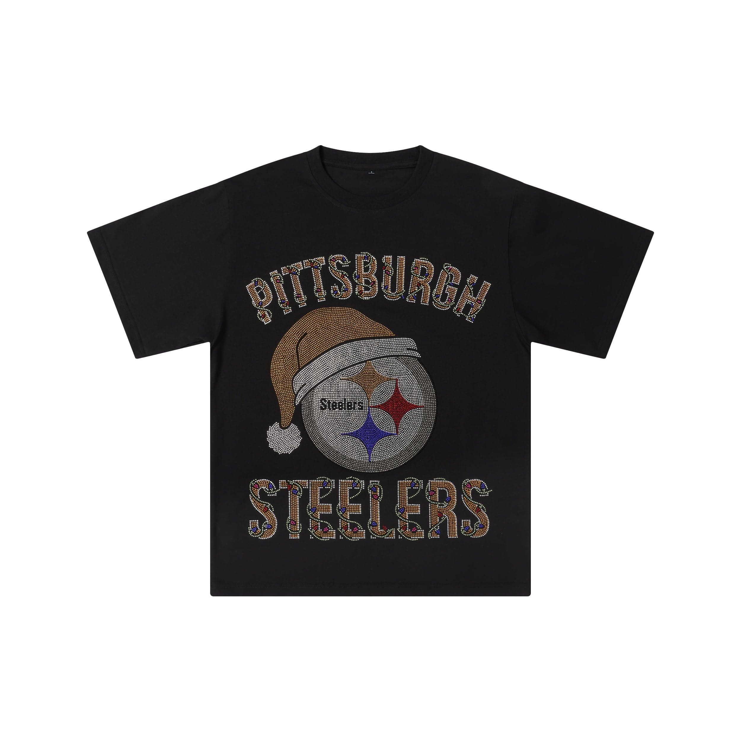 Pittsburgh Steelers NFL Womens Rhinestone Logo Oversized Holiday T-Shirt - Image 4