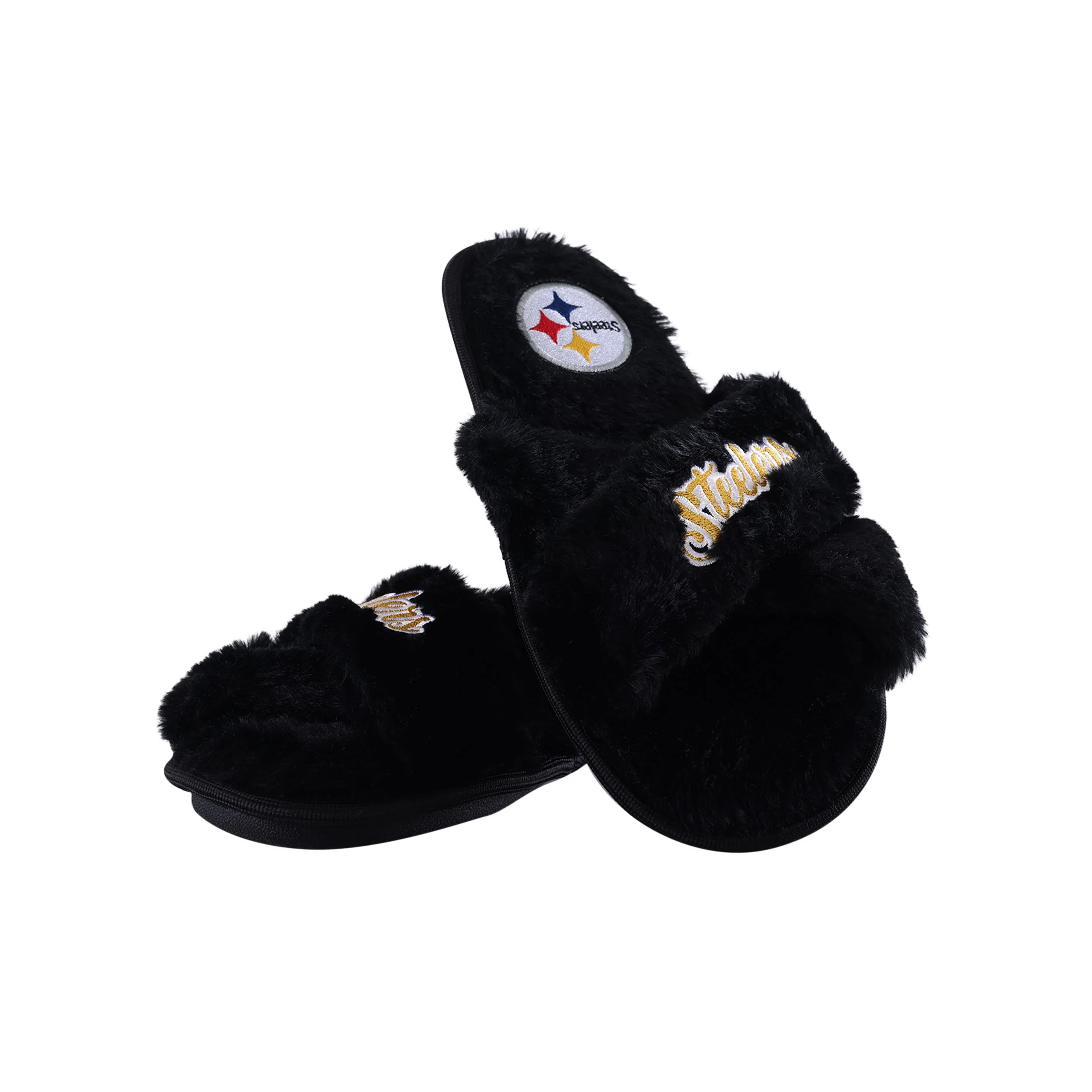 Pittsburgh Steelers NFL Womens Script Wordmark Fur Cross Slide