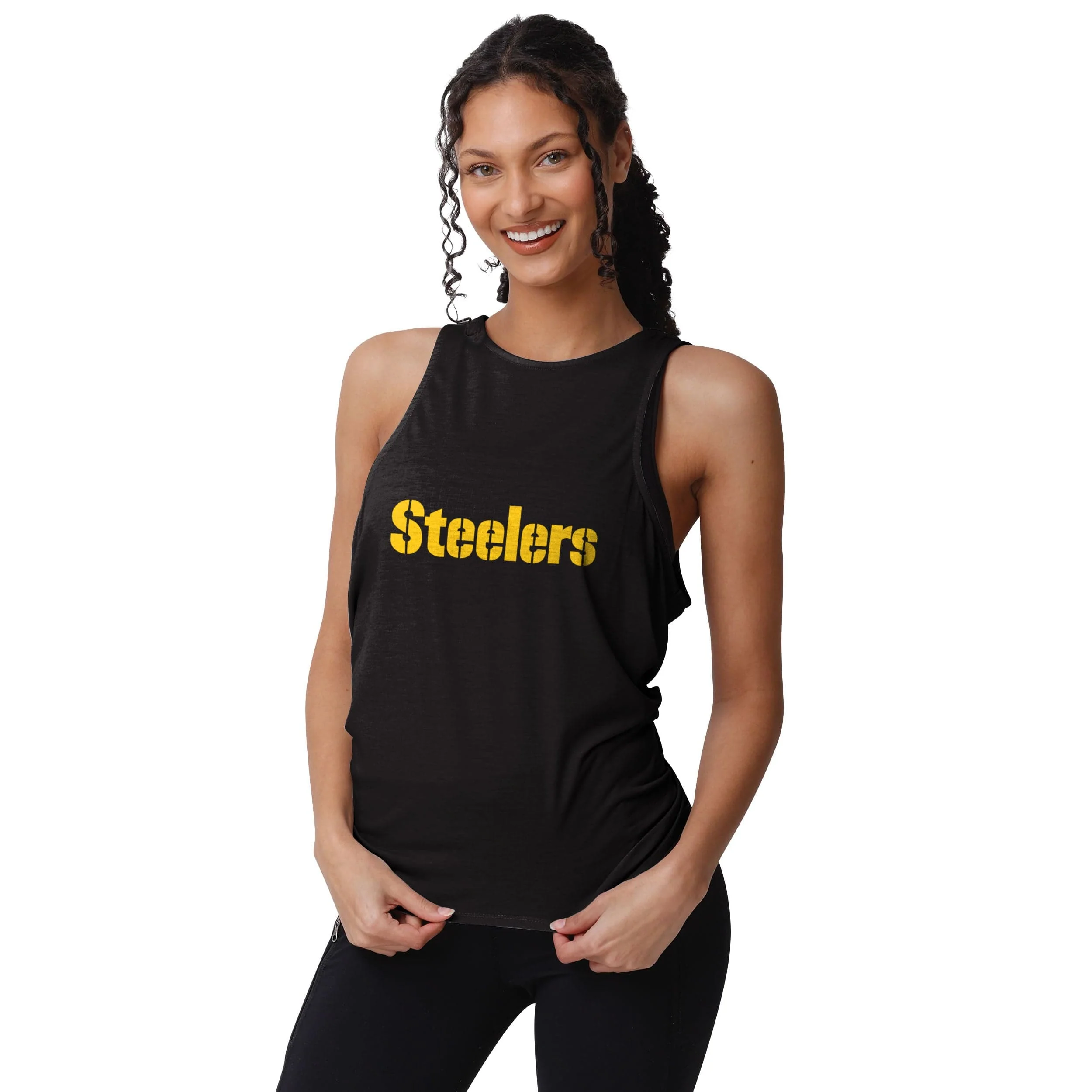 Pittsburgh Steelers NFL Womens Wordmark Mini Print Tie-Breaker Sleeveless Top - Image 2
