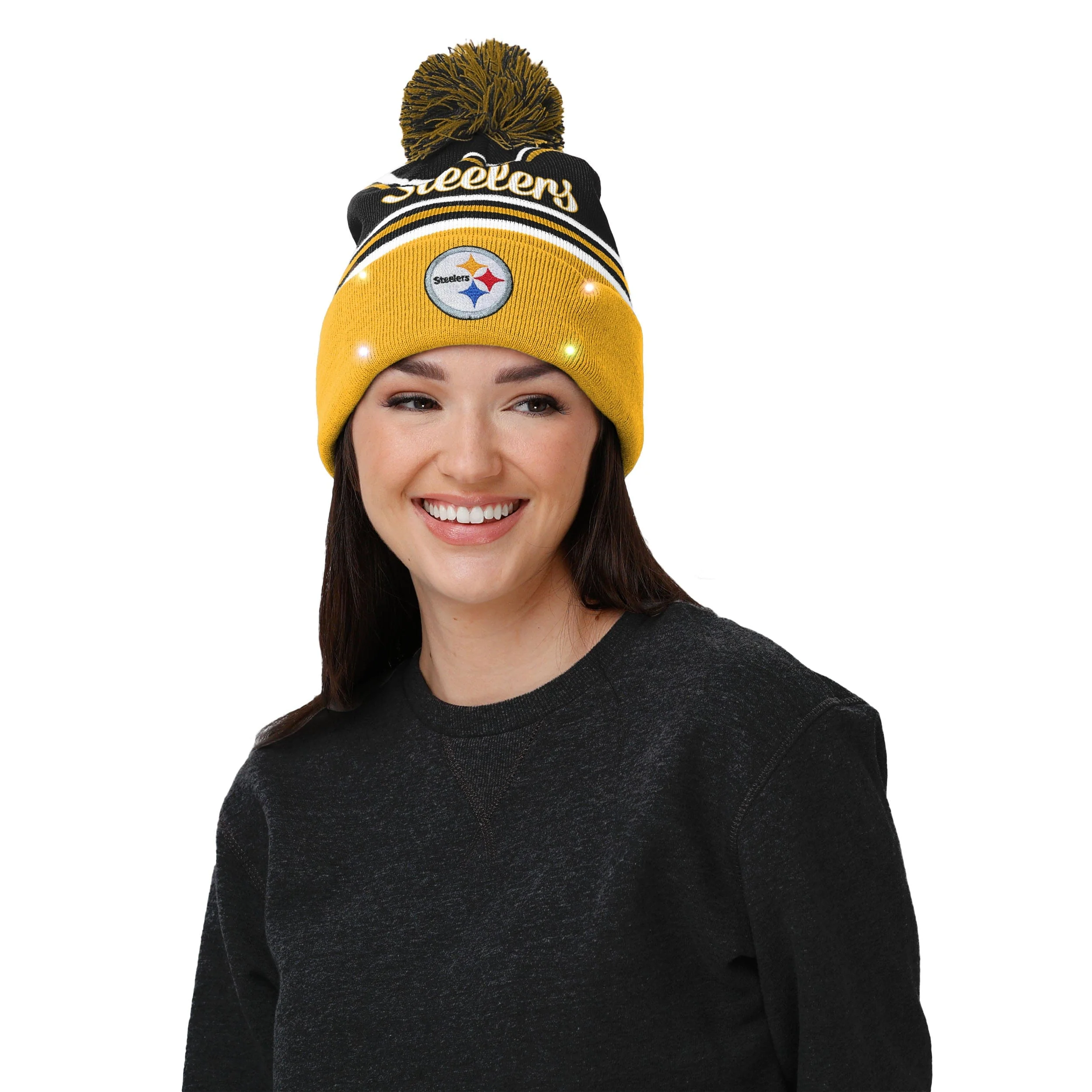 Pittsburgh Steelers NFL Womens Wordmark Script Light Up Beanie - Image 3