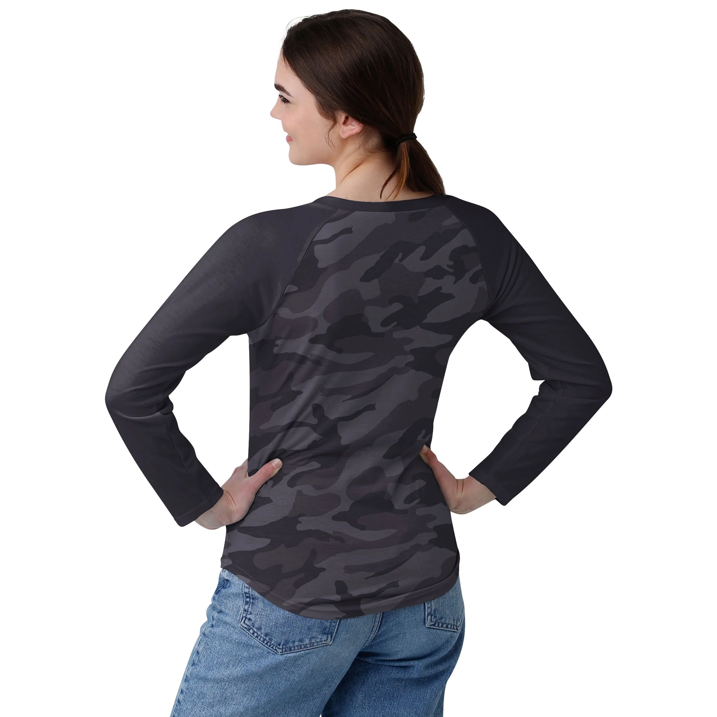 Pittsburgh Steelers NFL Womens Wordmark Tonal Camo Raglan T-Shirt - Image 3
