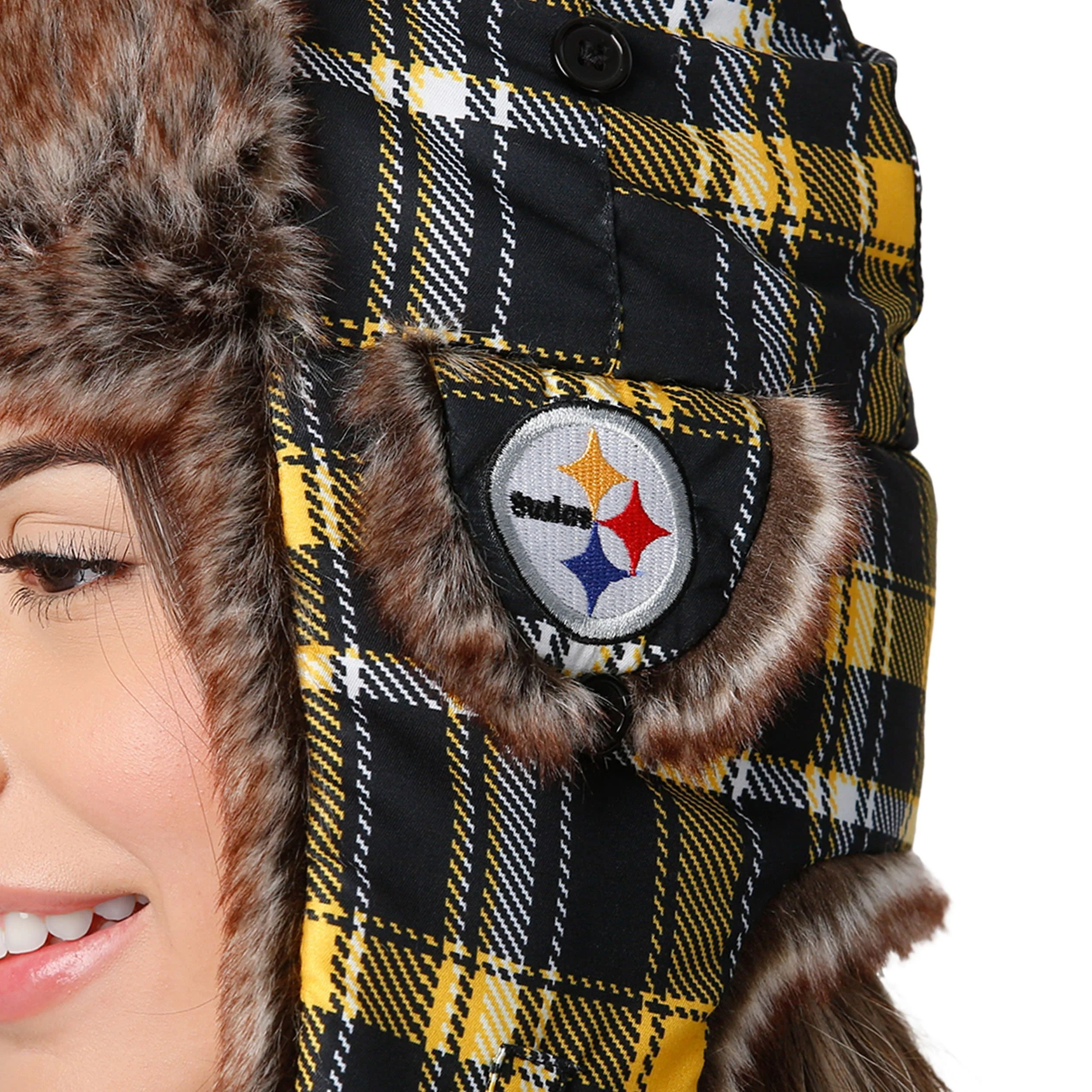 Pittsburgh Steelers NFL Wordmark Flannel Trapper Hat - Image 3
