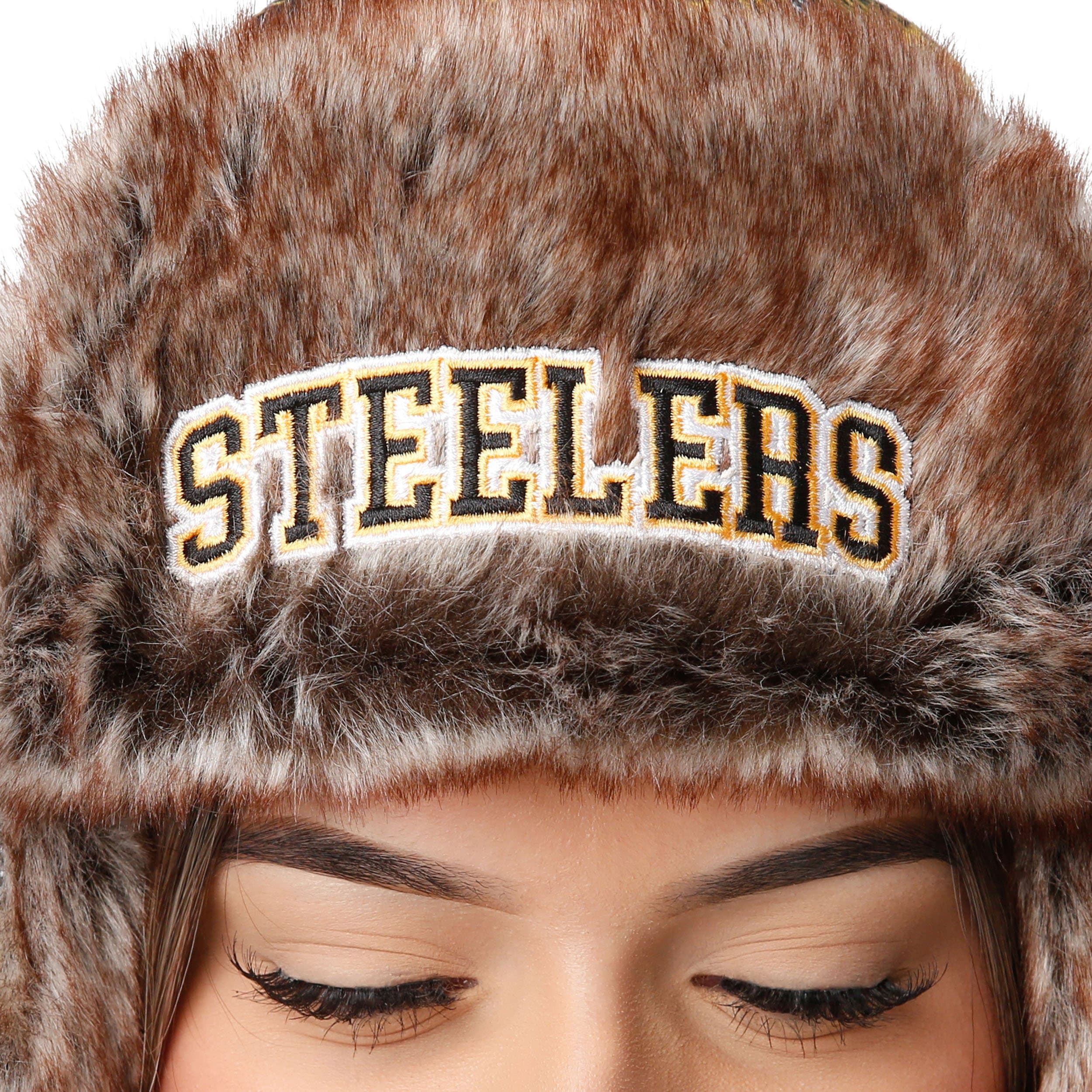 Pittsburgh Steelers NFL Wordmark Flannel Trapper Hat - Image 4